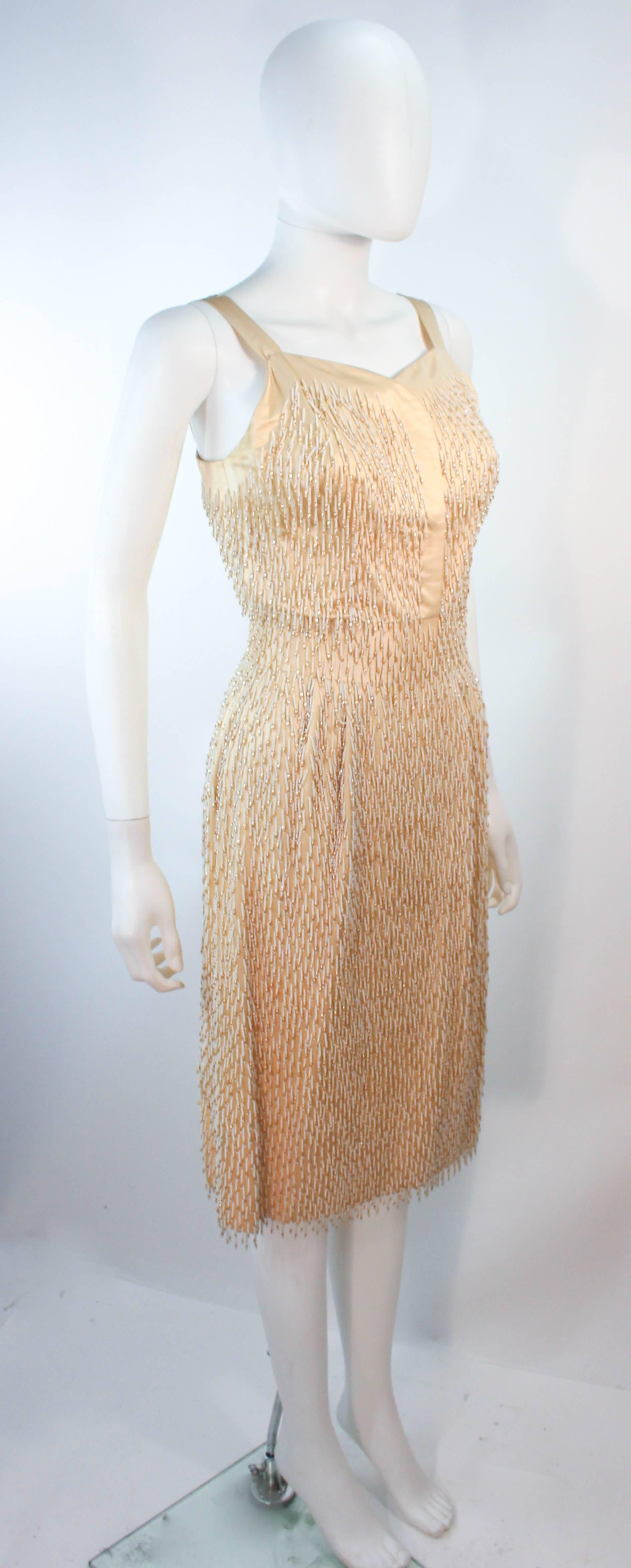 Cream Silk 1960's Beaded Cocktail Dress and Coat Size 6 8 For Sale 1