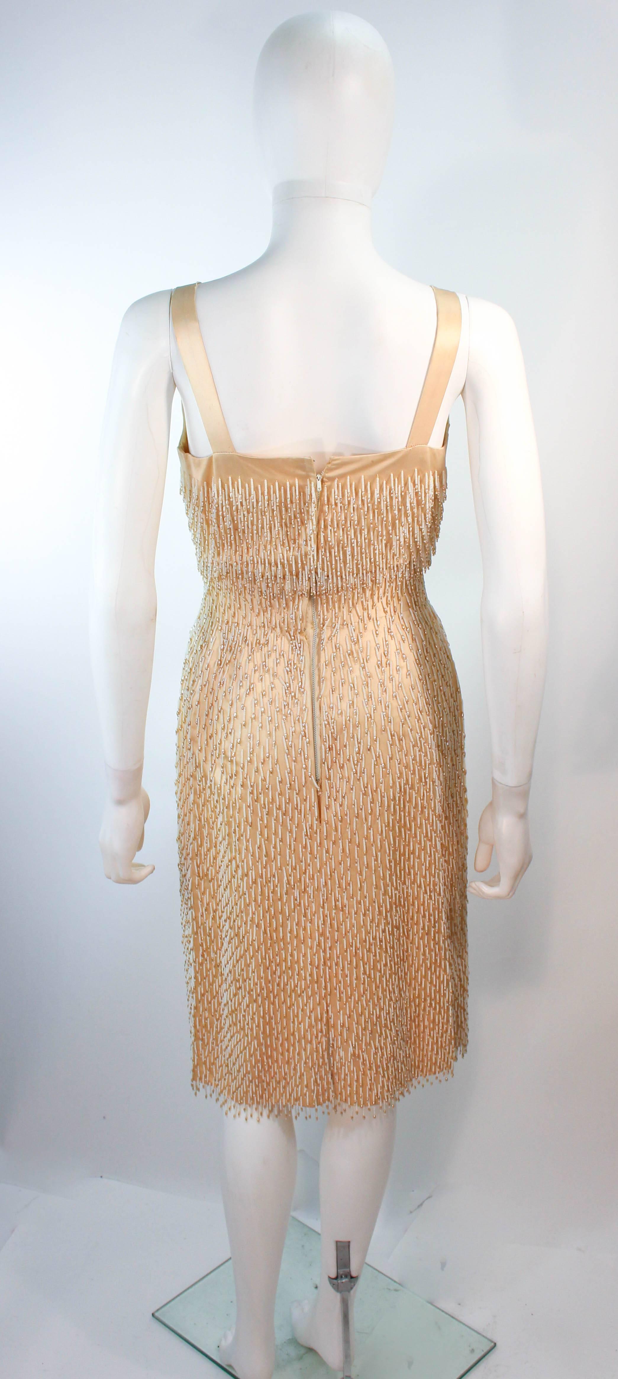 Cream Silk 1960's Beaded Cocktail Dress and Coat Size 6 8 For Sale 4