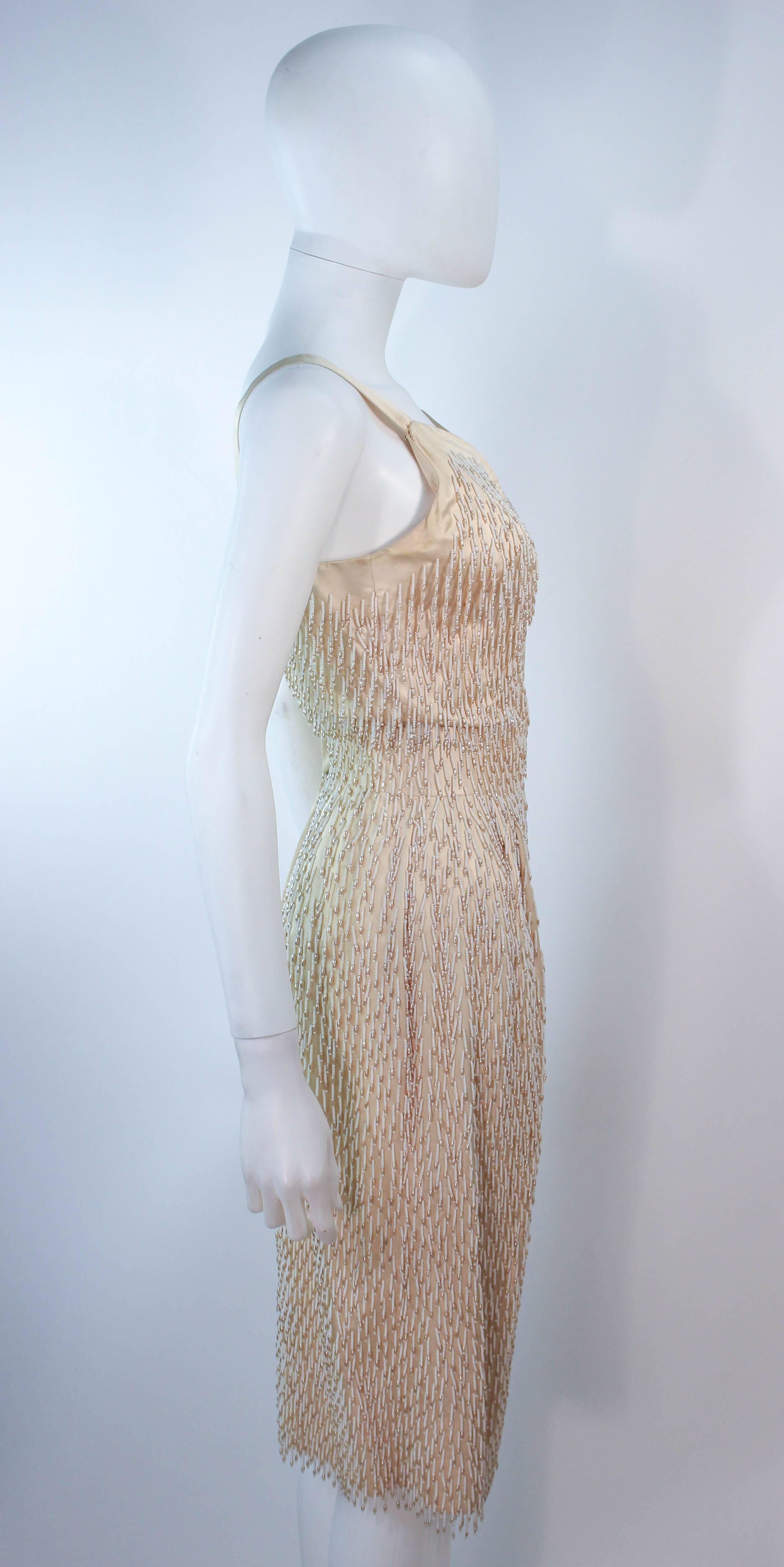 Cream Silk 1960's Beaded Cocktail Dress and Coat Size 6 8 For Sale 3