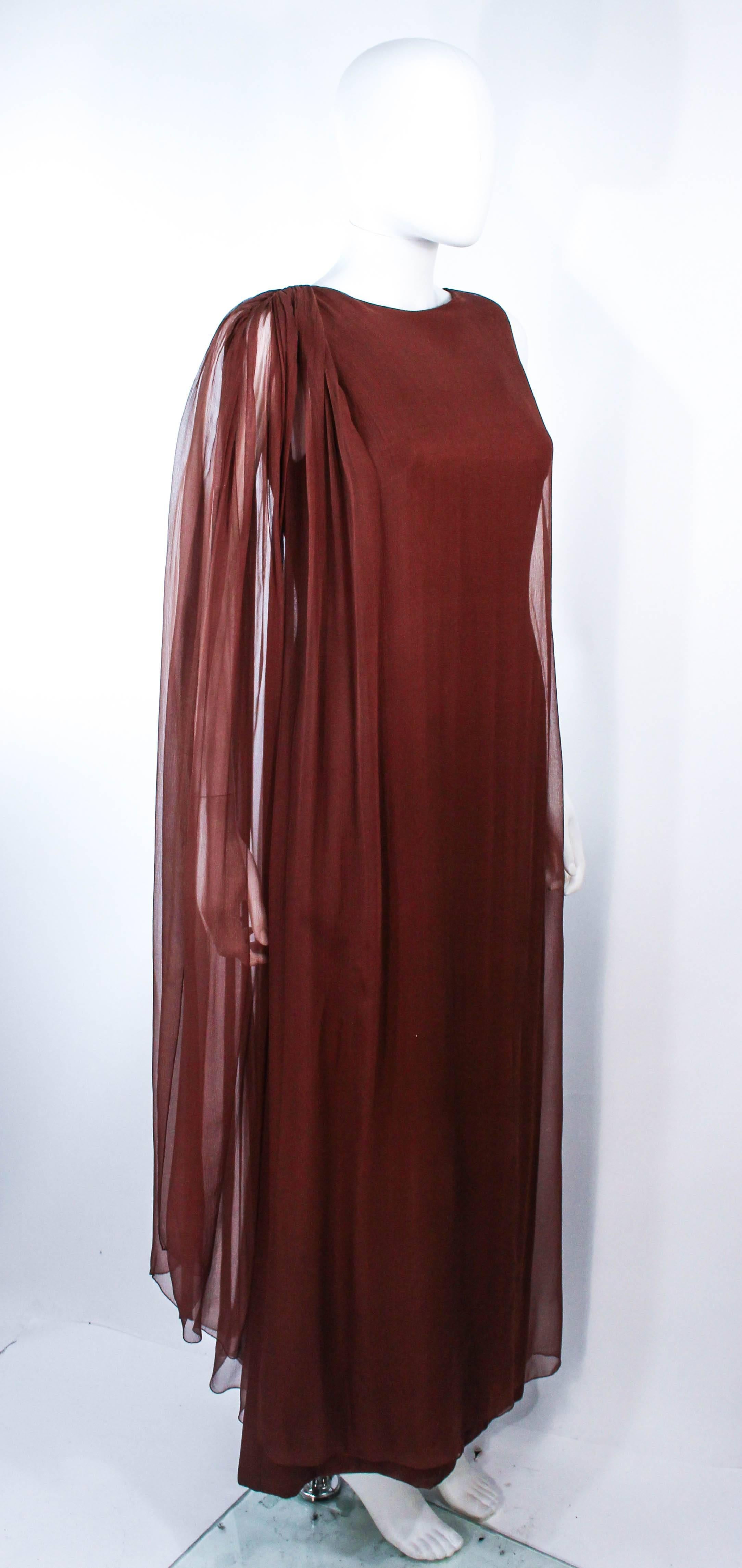 Women's GALANOS 1970's Brown Silk Chiffon Draped Gown Size 4 6 For Sale