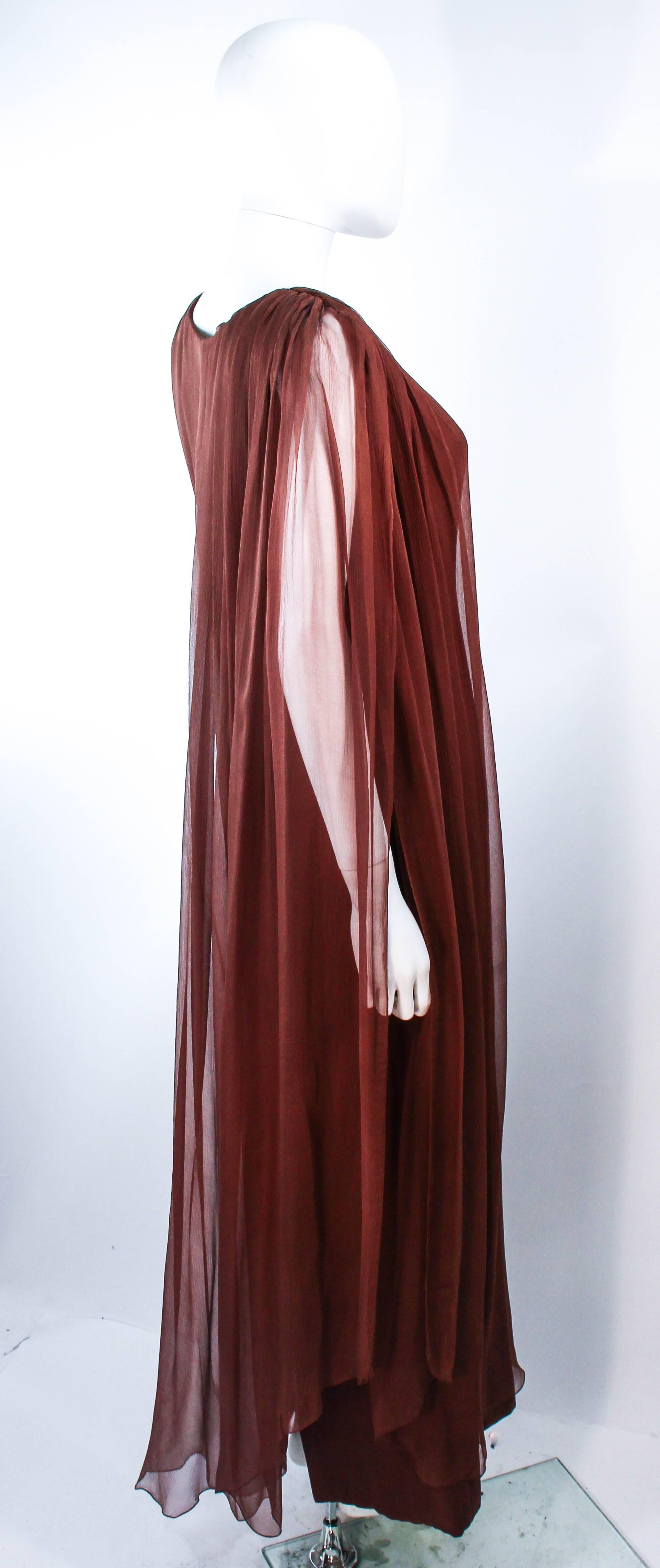 GALANOS 1970's Brown Silk Chiffon Draped Gown Size 4 6 For Sale 3