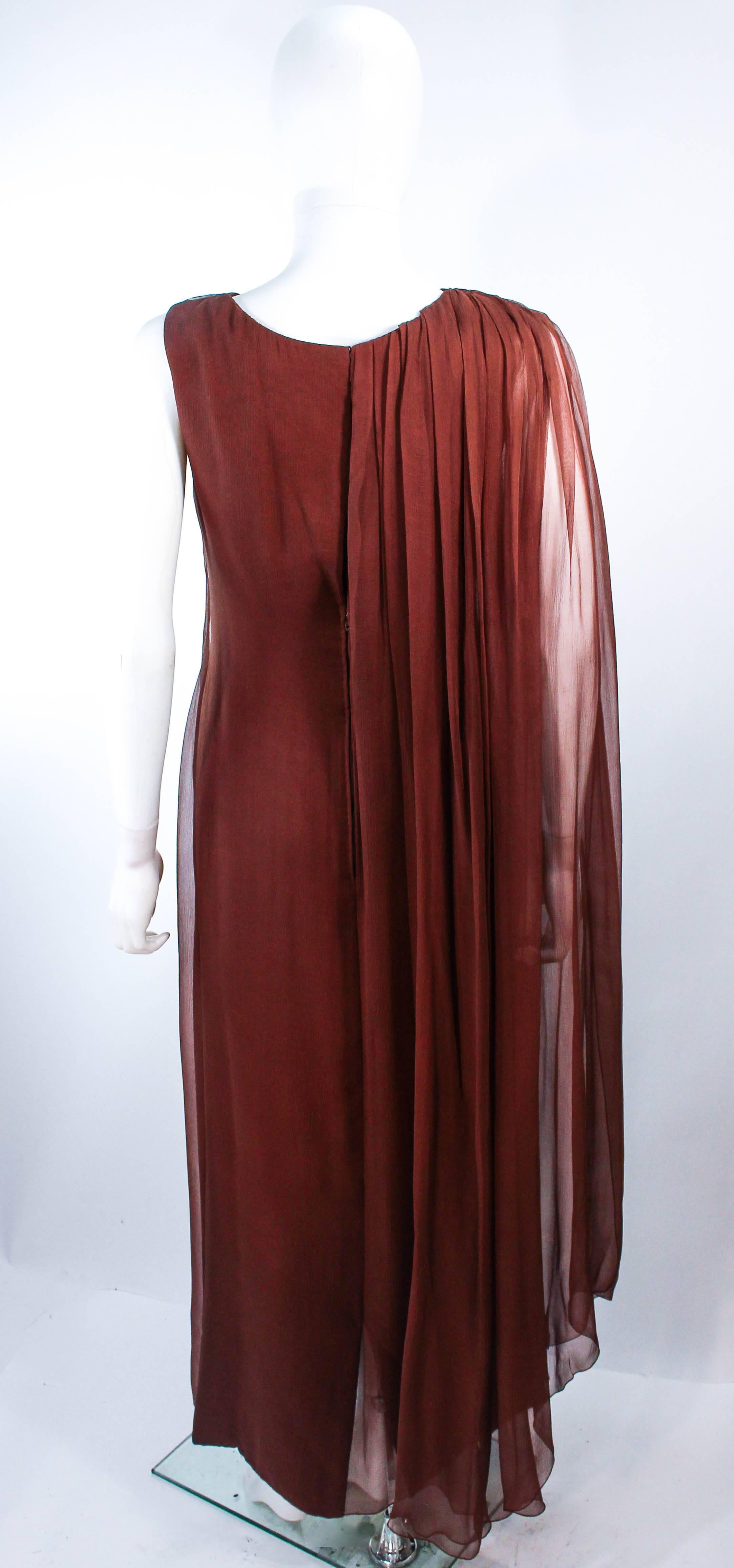 GALANOS 1970's Brown Silk Chiffon Draped Gown Size 4 6 For Sale 5