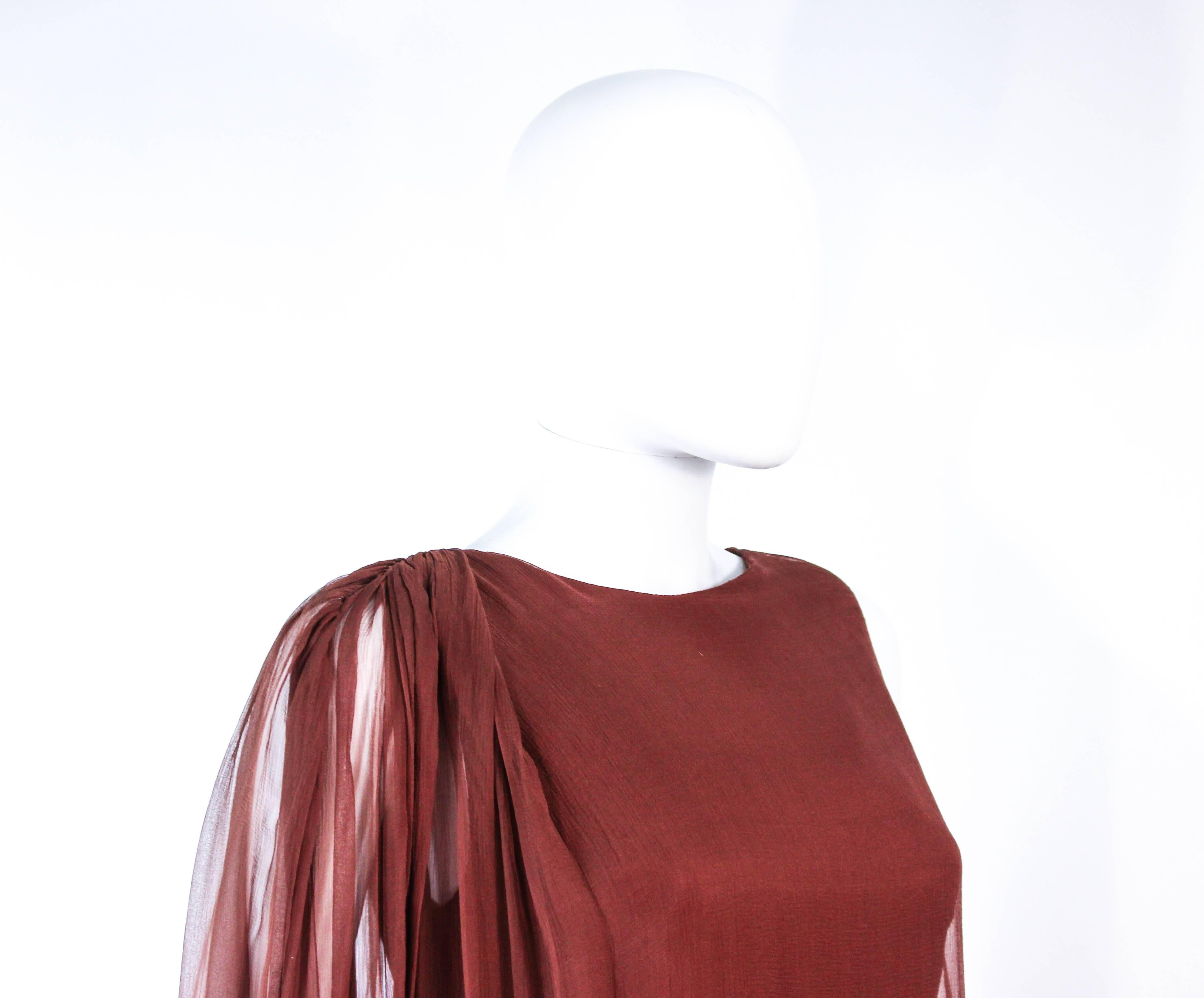 GALANOS 1970's Brown Silk Chiffon Draped Gown Size 4 6 For Sale 2