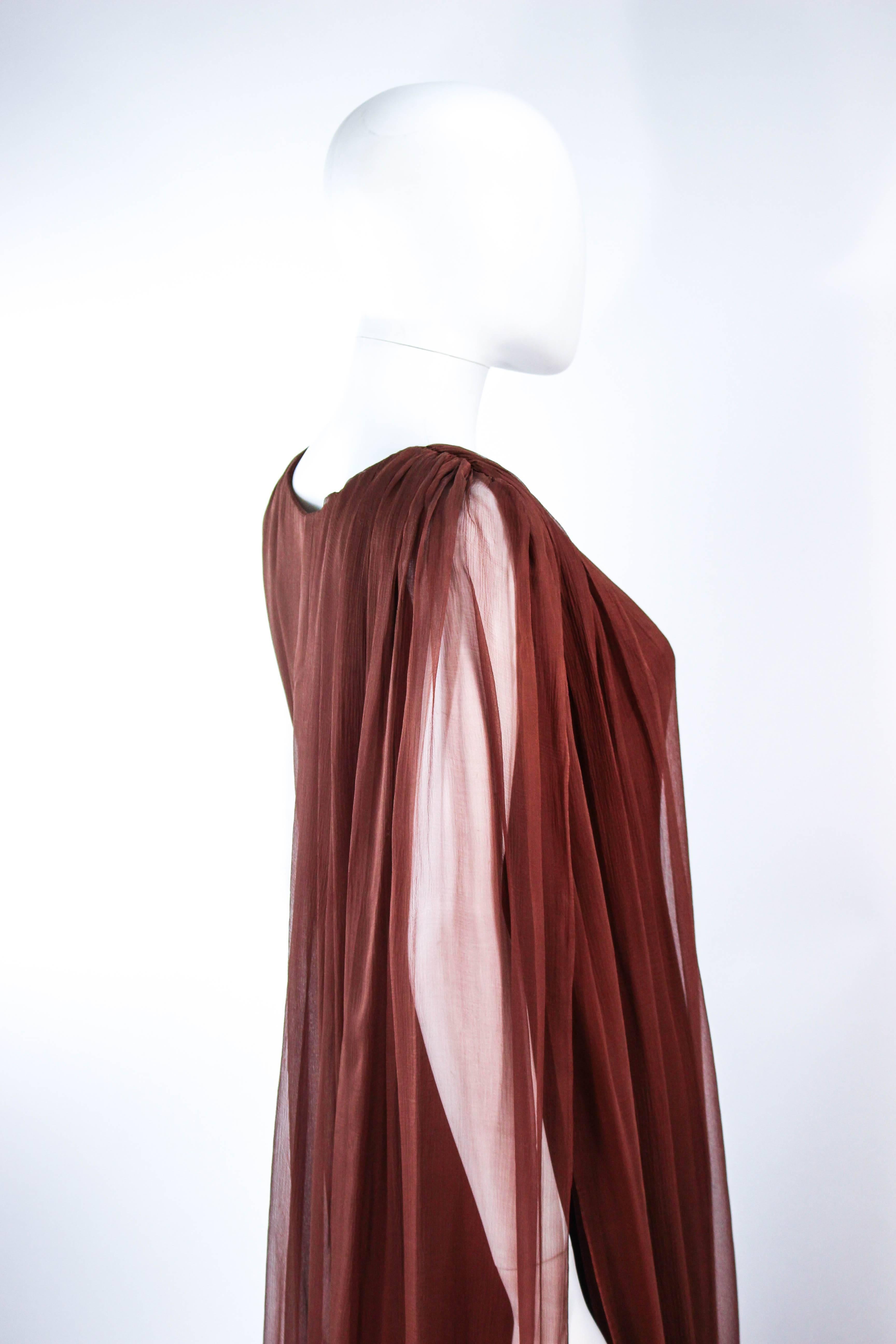 GALANOS 1970's Brown Silk Chiffon Draped Gown Size 4 6 For Sale 4