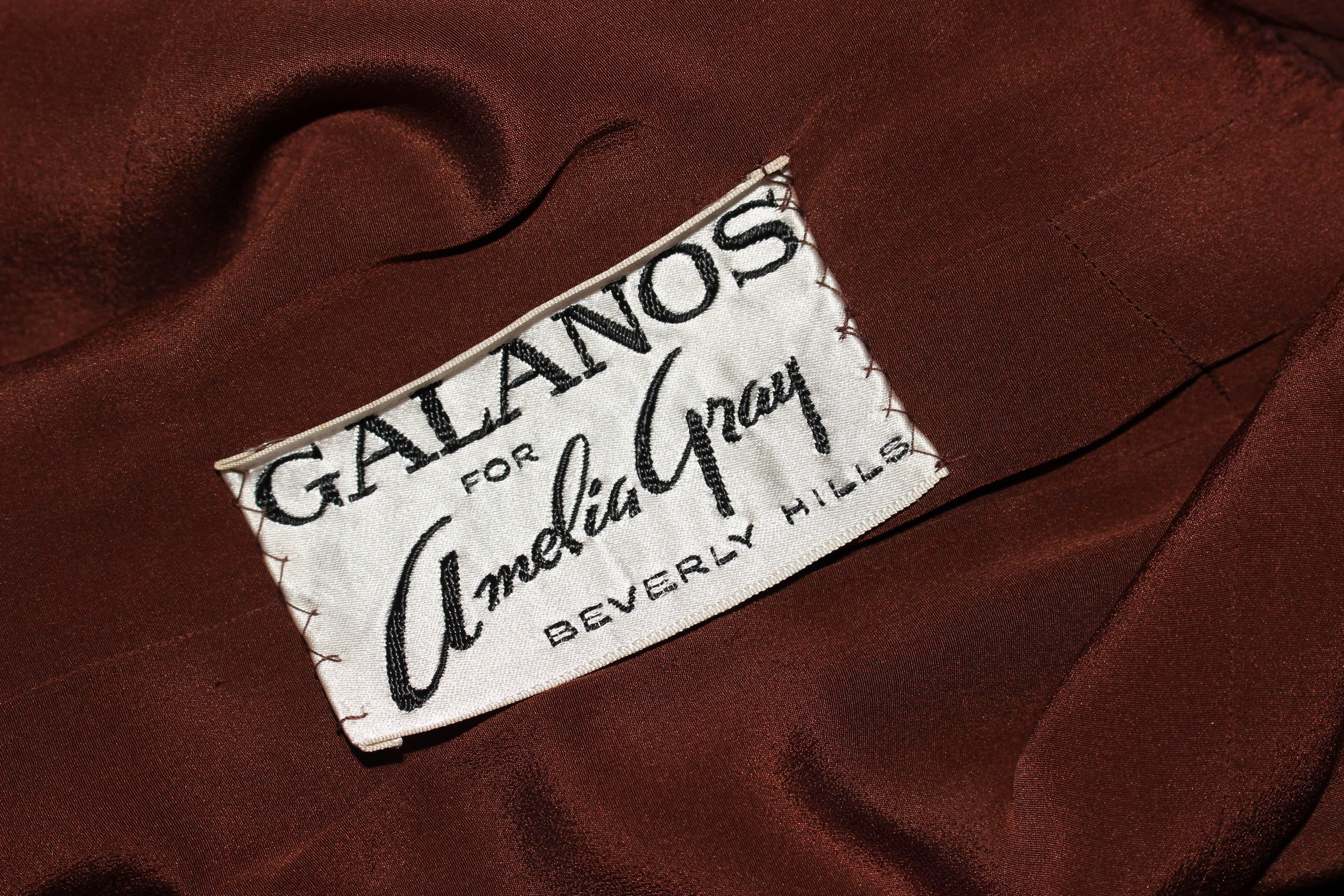 GALANOS 1970's Brown Silk Chiffon Draped Gown Size 4 6 For Sale 6