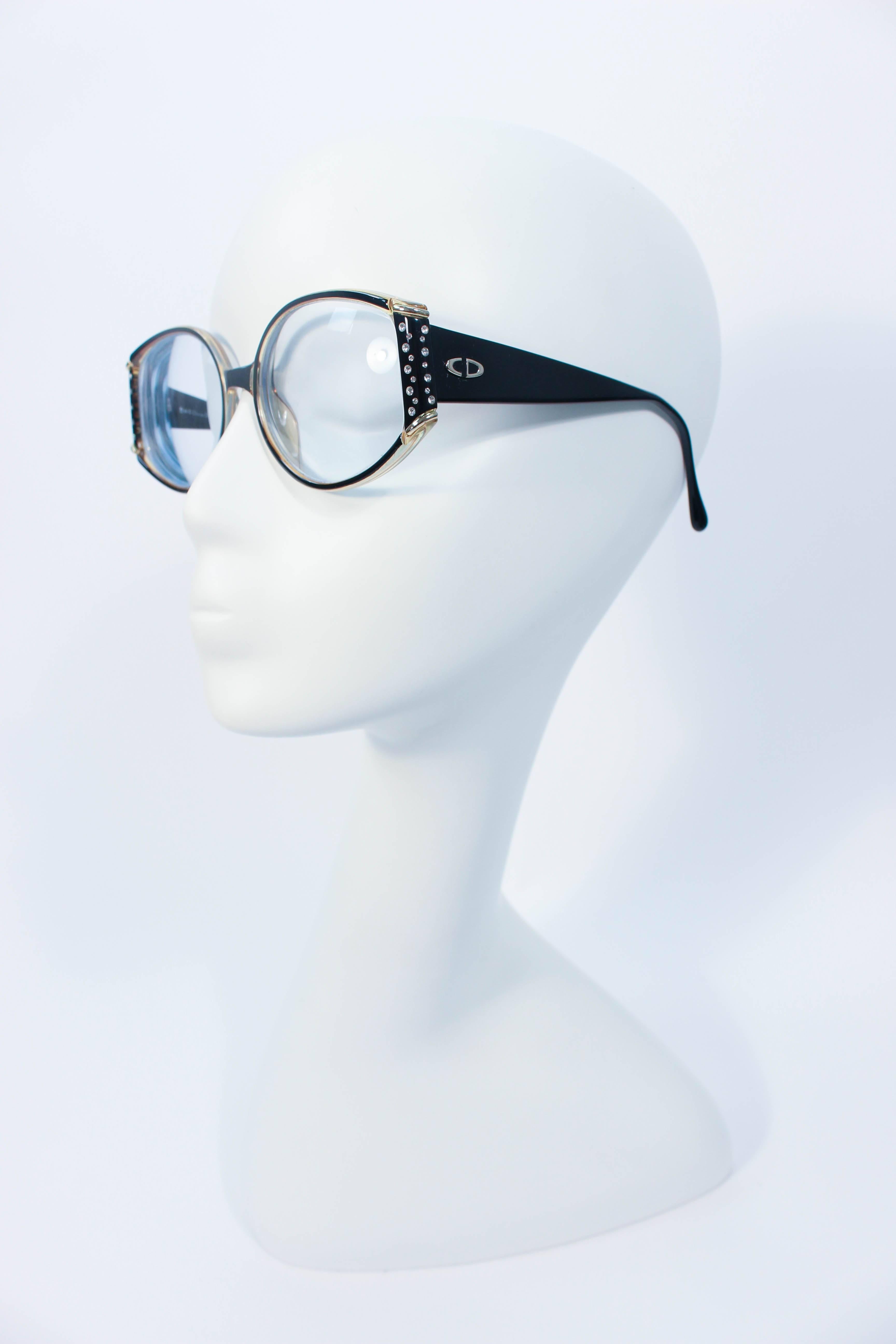 Women's CHRISTIAN DIOR Vintage Black Sunglasses with Rhinestone Details Made in Germany