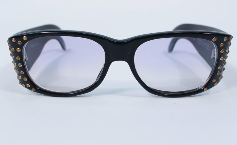 EMMANUELLE KHANH 1980s Black Sunglasses with Gold Metal Studded Accents EMMANUELLE KHANH 1980s Black Sunglasses with Gold Metal  main image 2
