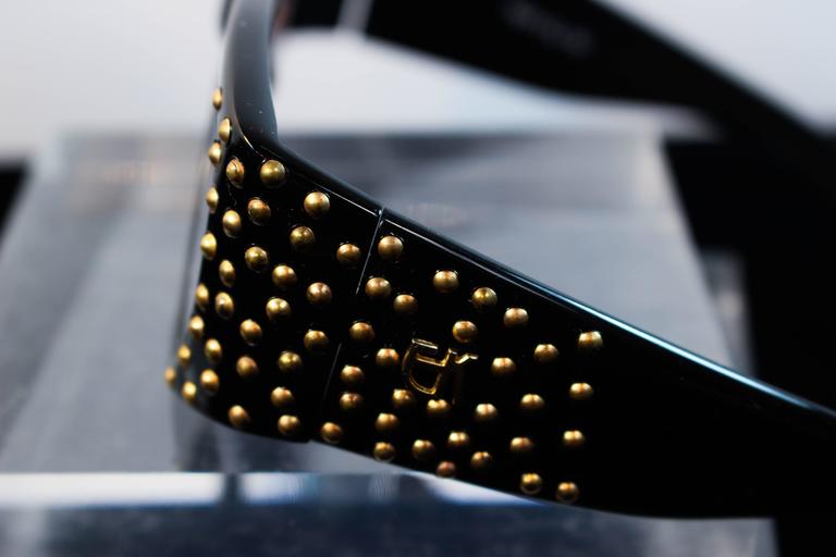 EMMANUELLE KHANH 1980s Black Sunglasses with Gold Metal Studded Accents EMMANUELLE KHANH 1980s Black Sunglasses with Gold Metal  main image 3
