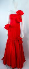VALENTINO Red Silk Strapless Gown with Bows Size 6
