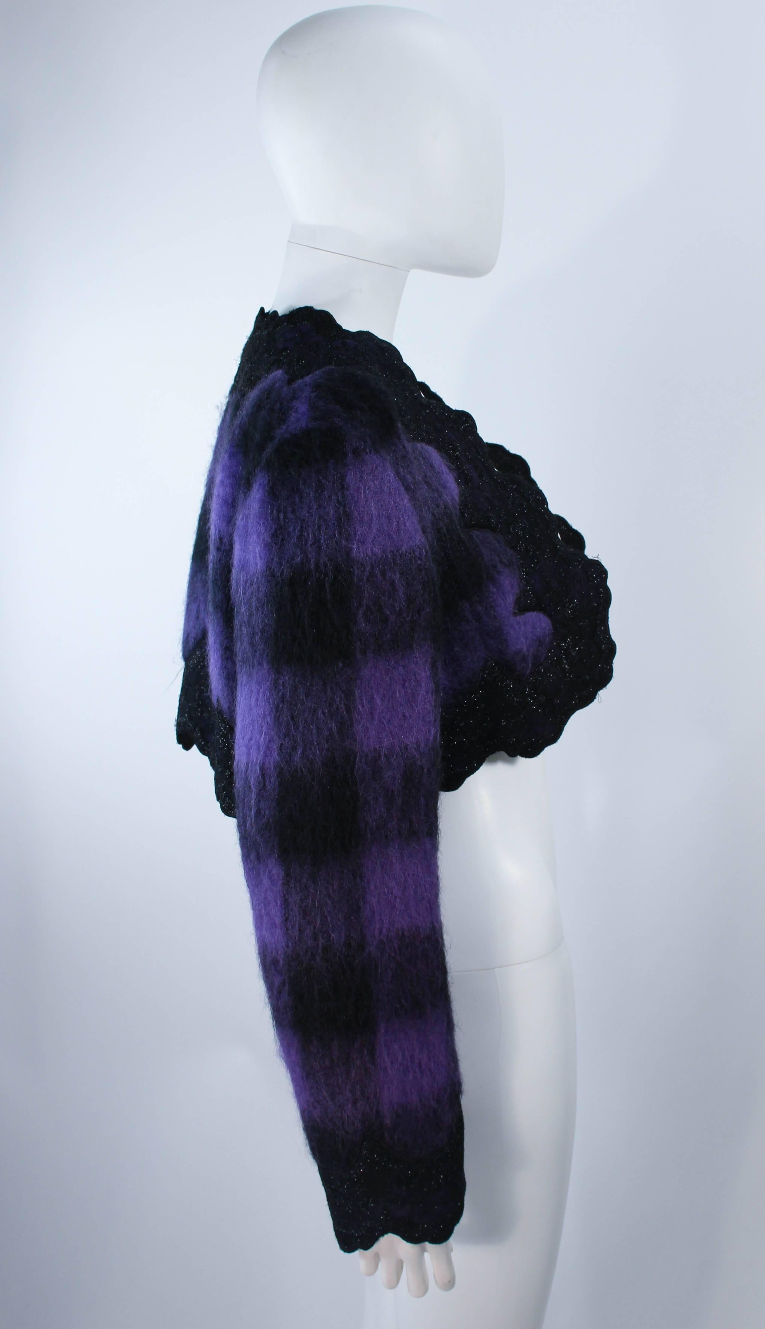 MR. BEENE Purple Plaid Mohair Jacket with Metallic Lace Accents Size 6 8 In Excellent Condition For Sale In Los Angeles, CA