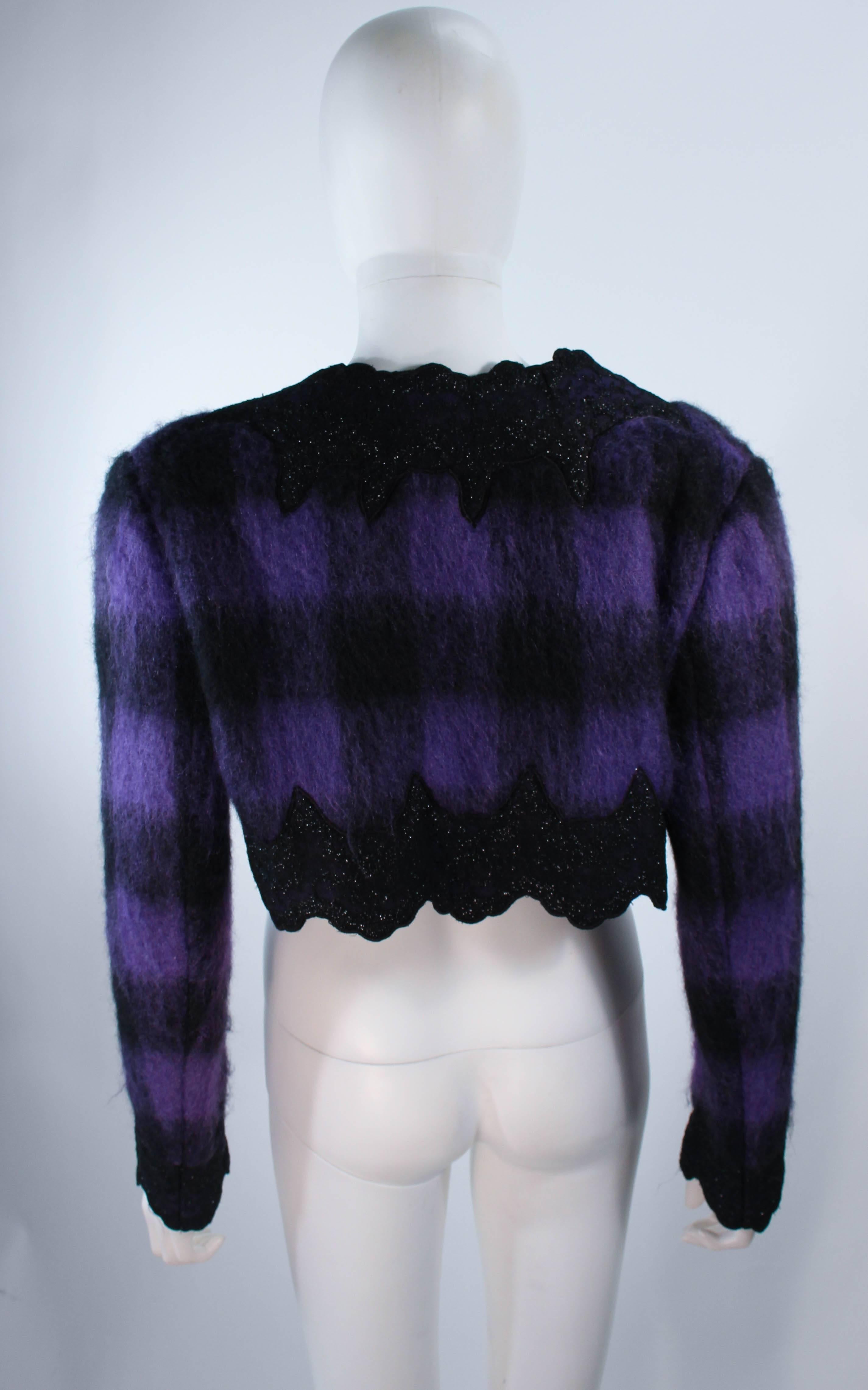 Women's MR. BEENE Purple Plaid Mohair Jacket with Metallic Lace Accents Size 6 8 For Sale
