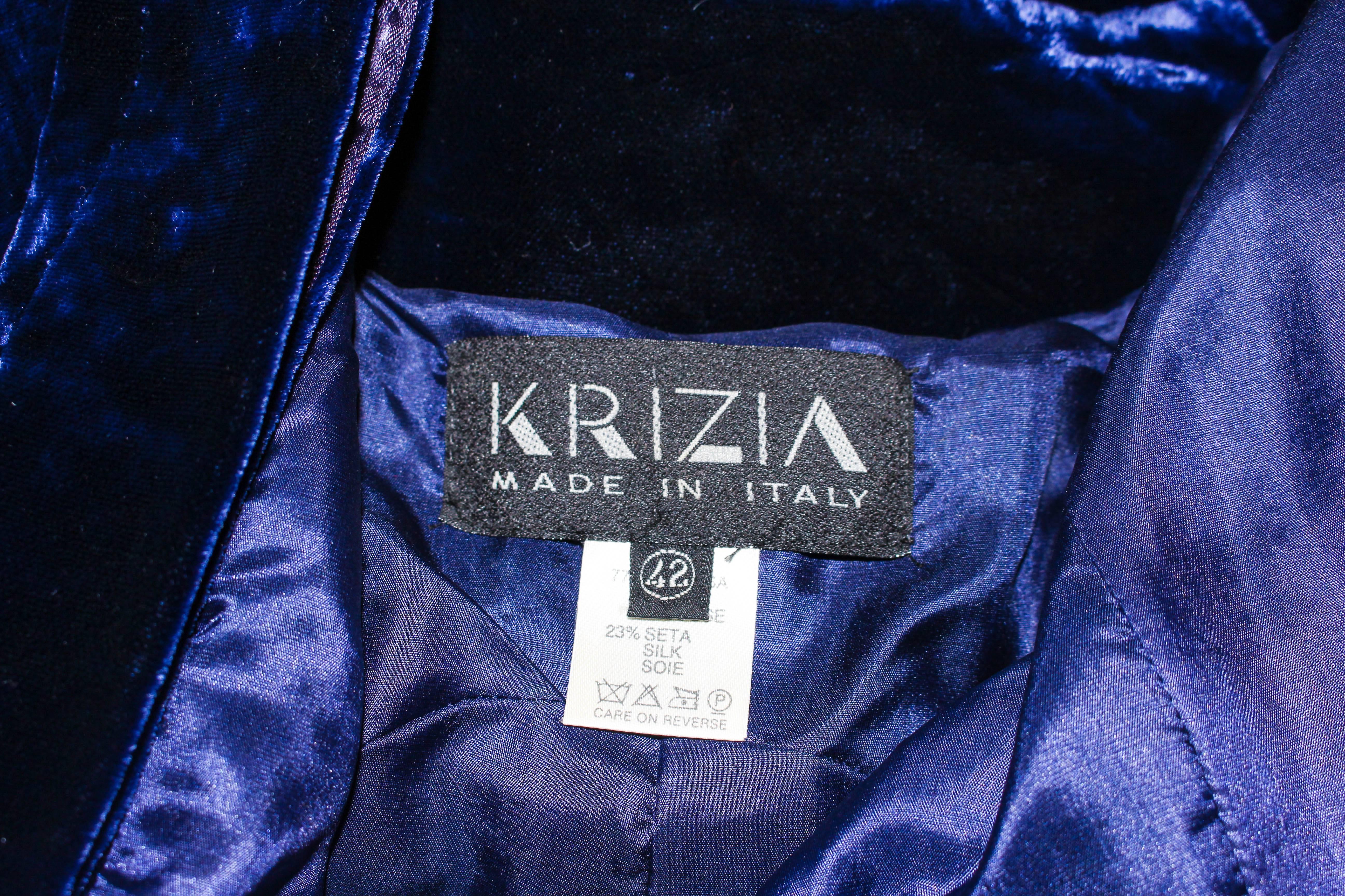 KRIZIA Royal Midnight Blue Velvet Coat Size 42 5