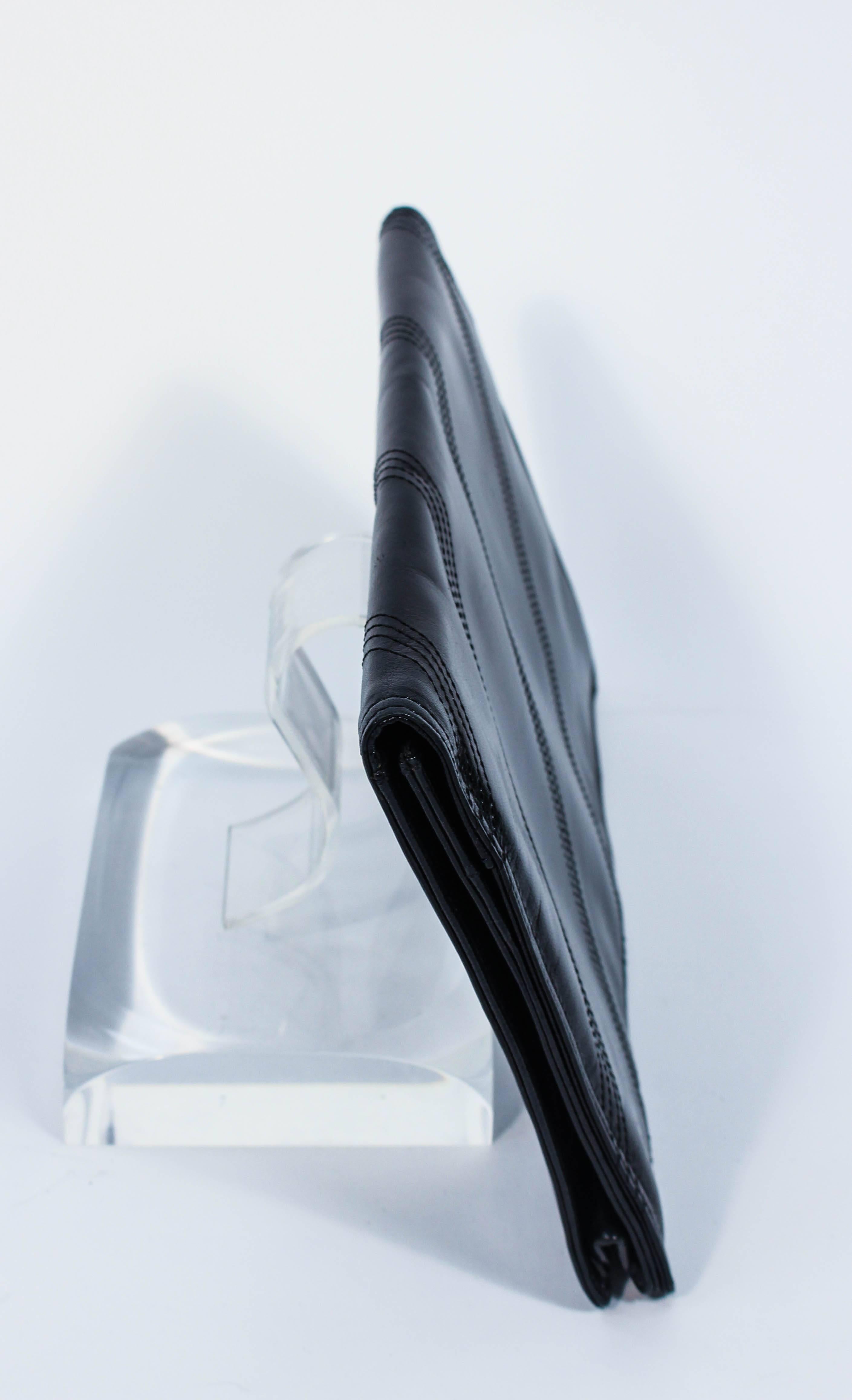 Women's or Men's BOTTEGA VENTA Vintage Black Polished Calfskin Clutch with Topstitch Details