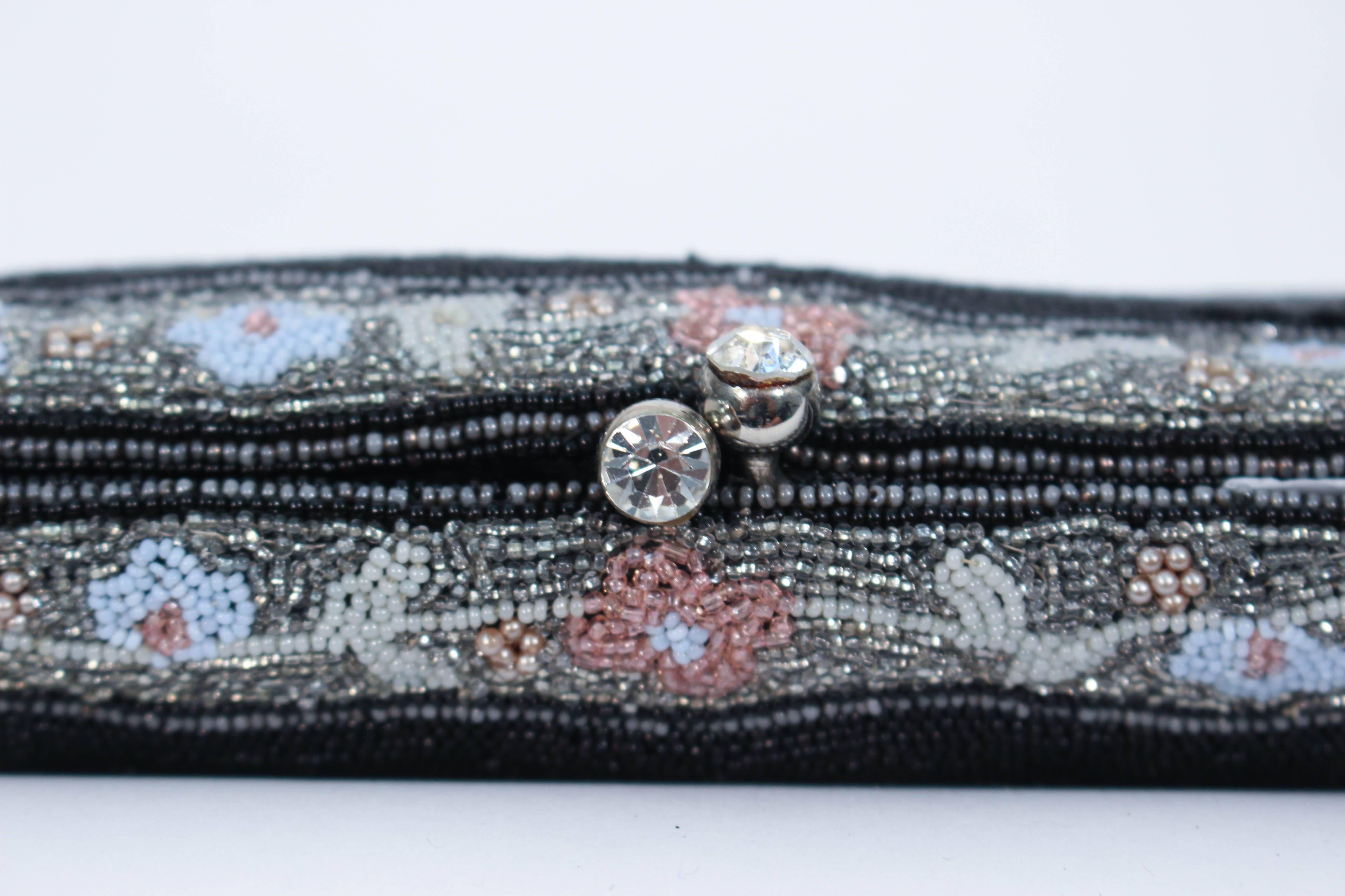 Women's or Men's BERGDORF Vintage Made in Belgium Hand Beaded Purse With Rhinestone Closure For Sale