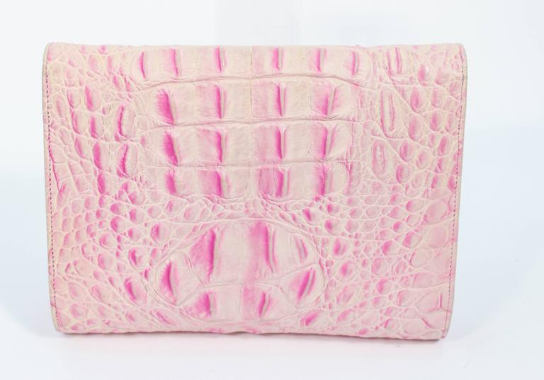ANDREA PFISTER Pink and White Faux Crocodile Embossed Leather Clutch w ...