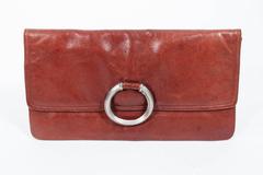 BOTTEGA VENETA Vintage Cognac Leather Clutch with Silver Ring Detail