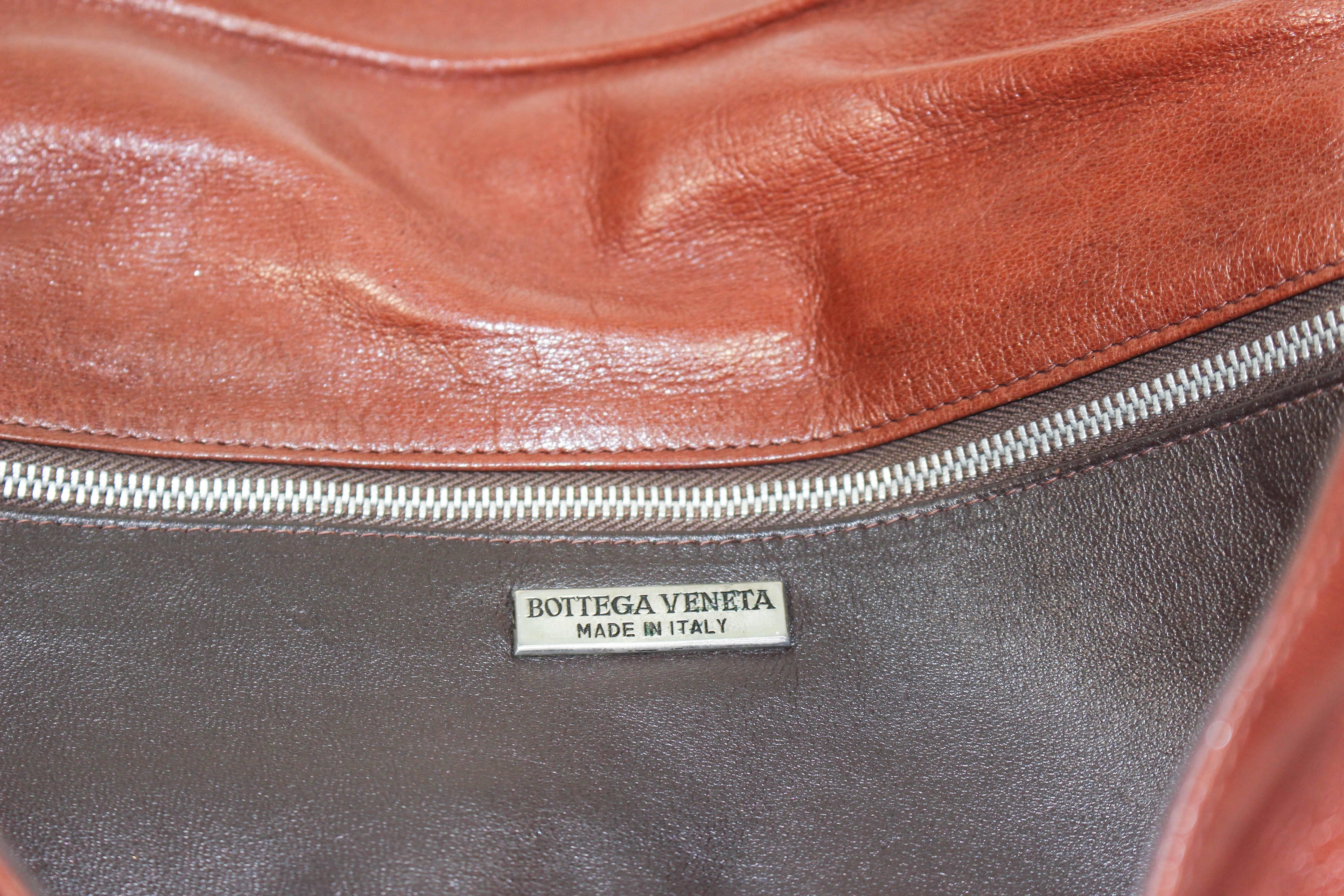 BOTTEGA VENETA Vintage Cognac Leather Clutch with Silver Ring Detail 1