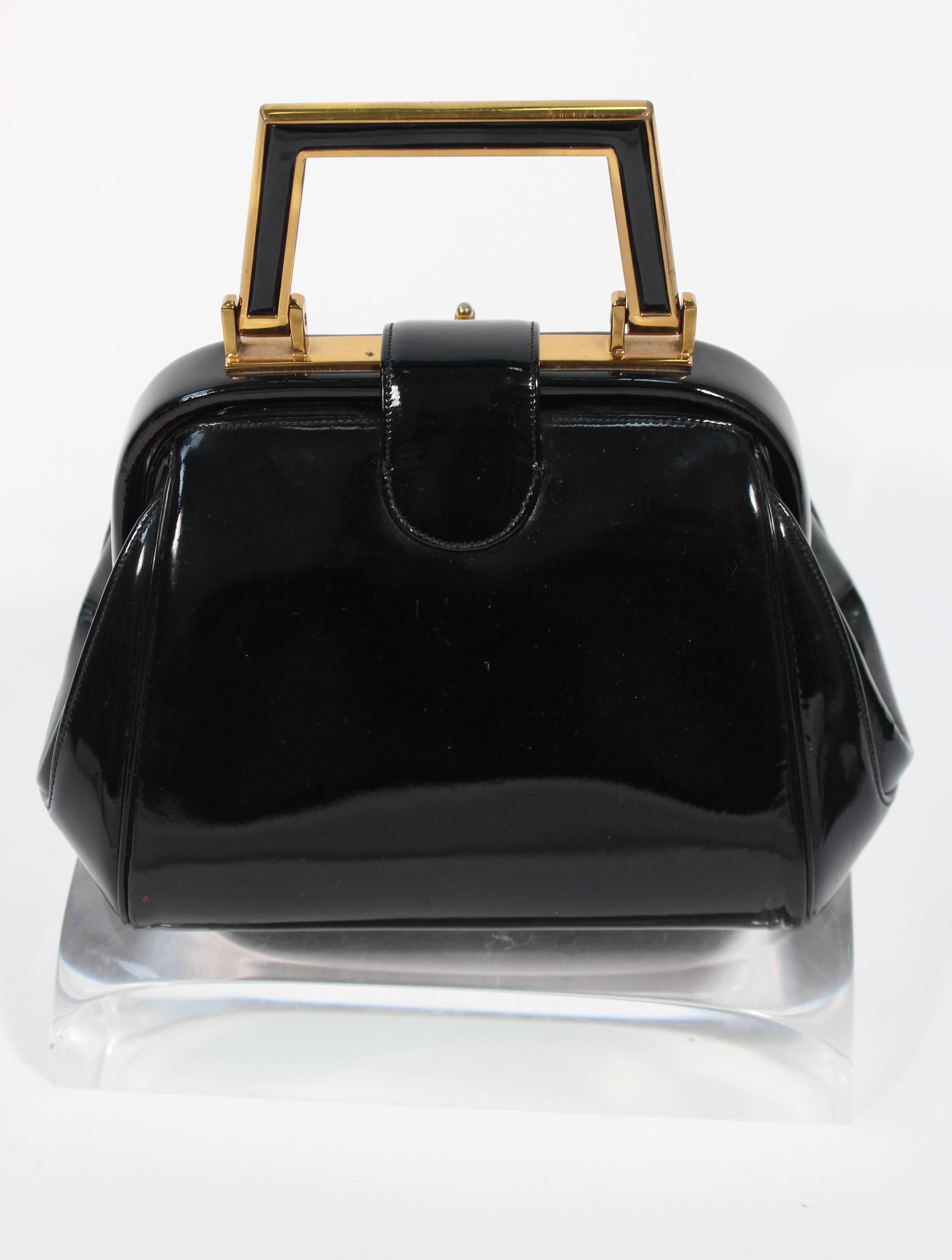 JUDITH LEIBER Vintage Rare 1960's Black and Gold Patent Leather Petite ...