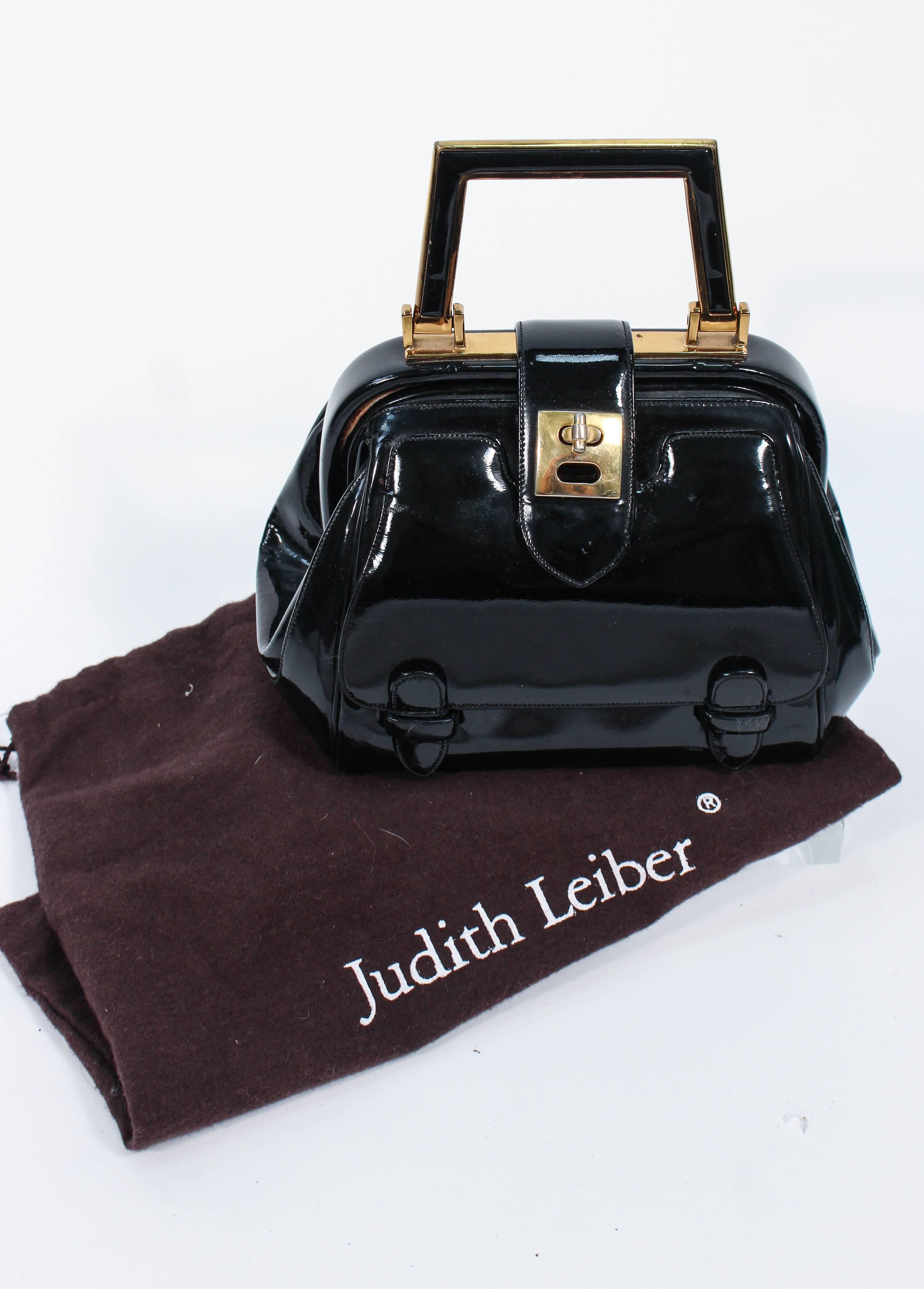 JUDITH LEIBER Vintage Rare 1960's Black and Gold Patent Leather Petite Purse  3