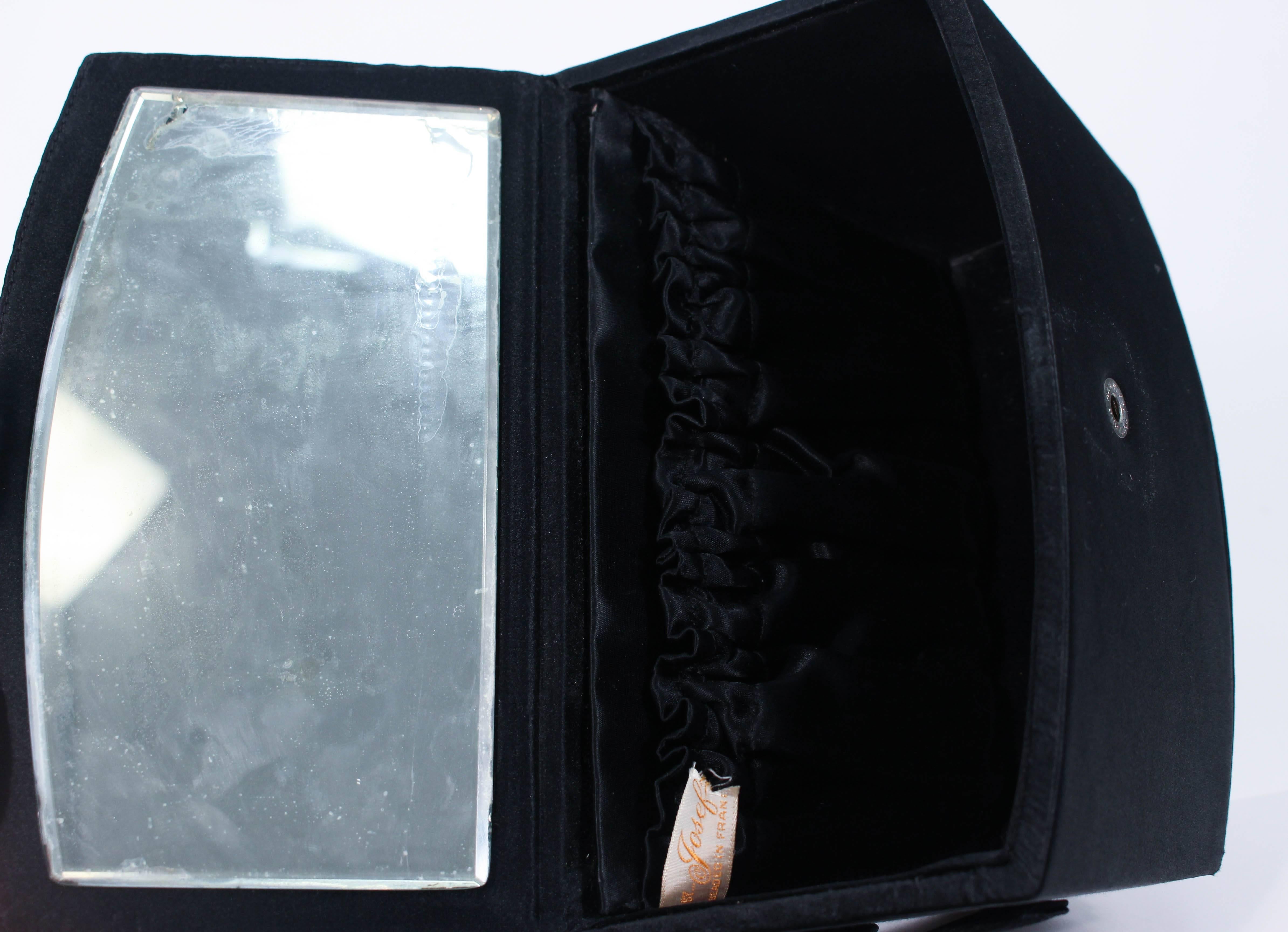 JOSEF Vintage 1950's Black Satin Evening Box Purse with Pave Rhinestone Top 2