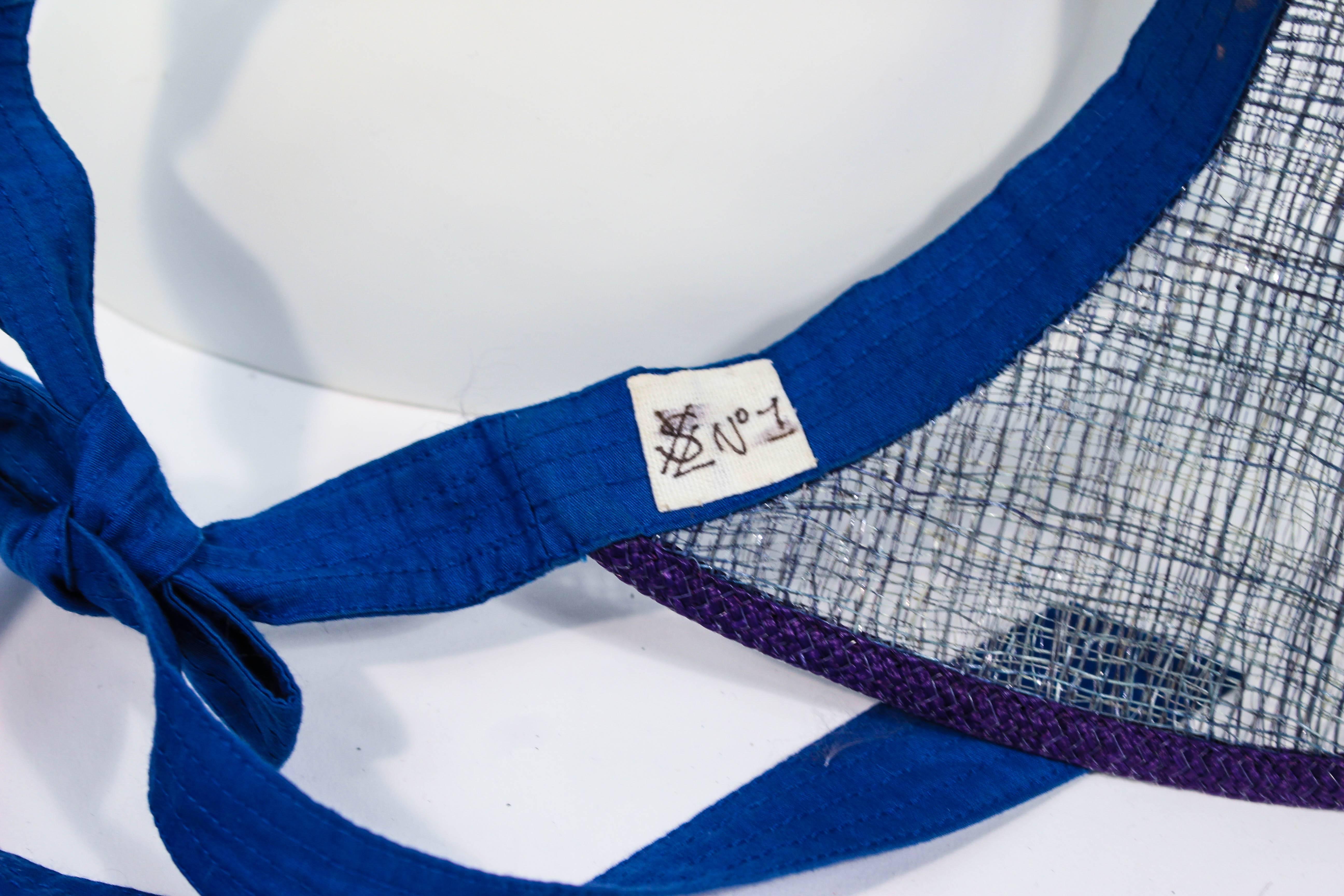 YVES SAINT LAURENT RIVE GAUCHE Blue Runway Visor In Excellent Condition In Los Angeles, CA