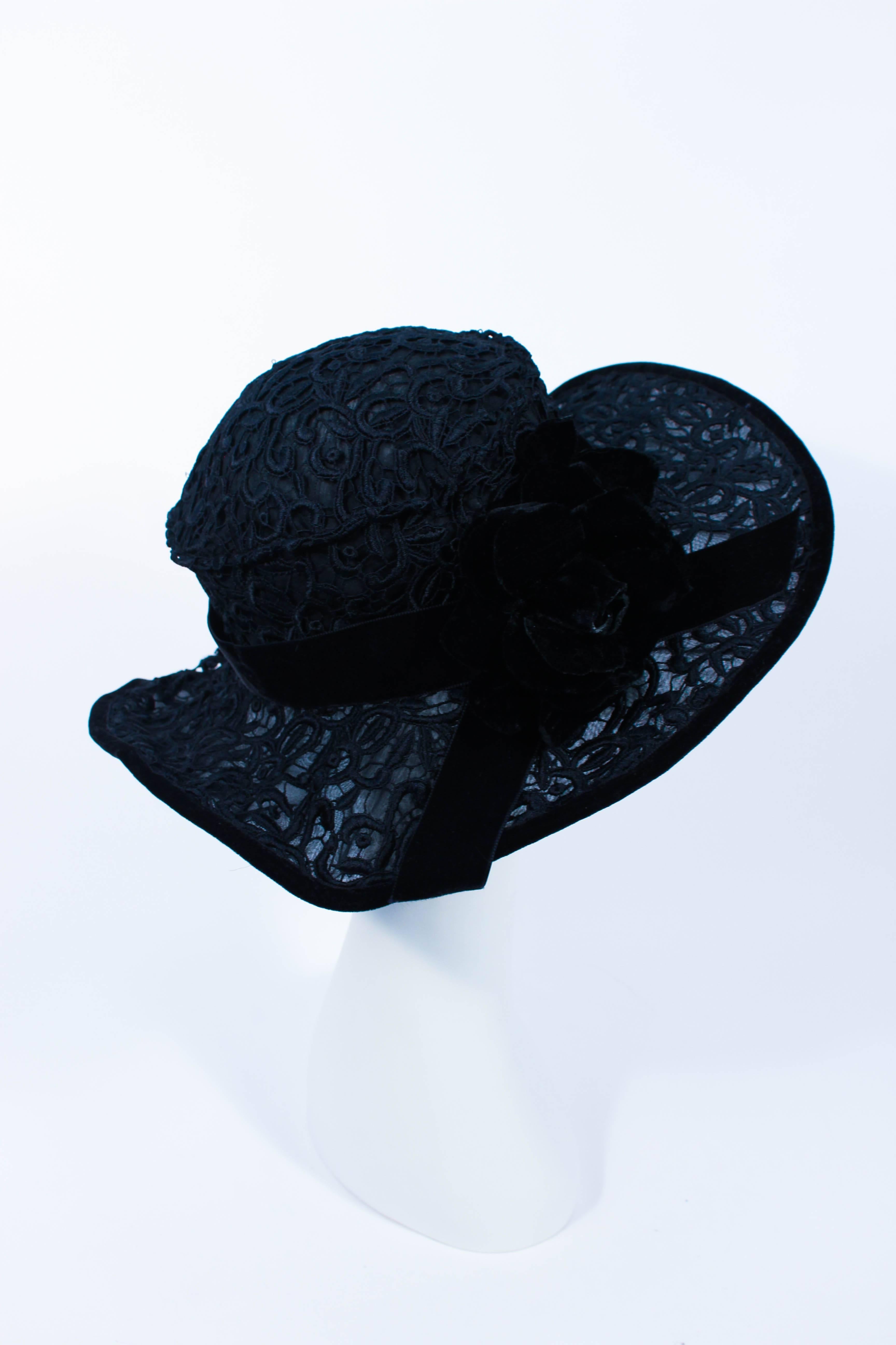 Women's or Men's LES HABITUDES LORD LONDON Black Silk and Velvet Floral Hat