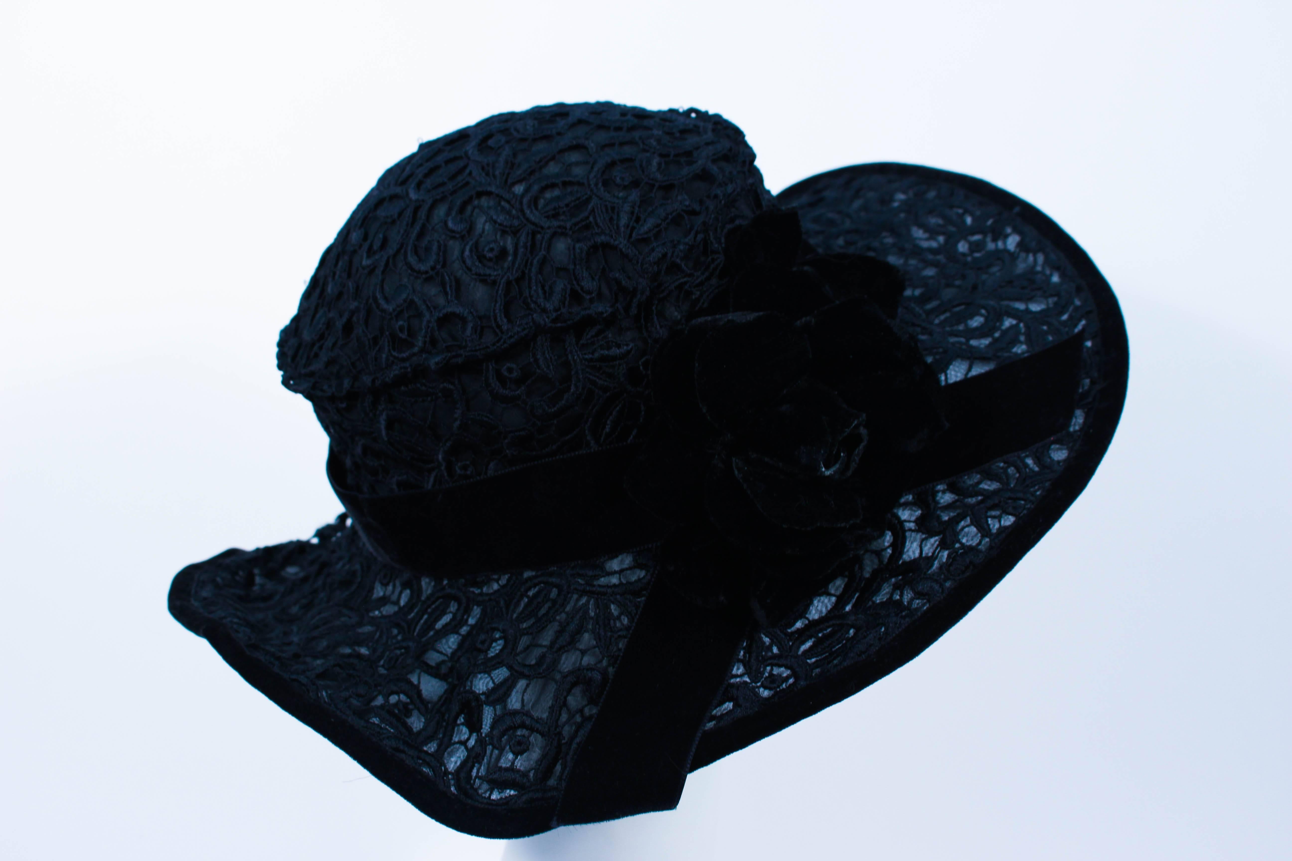 LES HABITUDES LORD LONDON Black Silk and Velvet Floral Hat 1