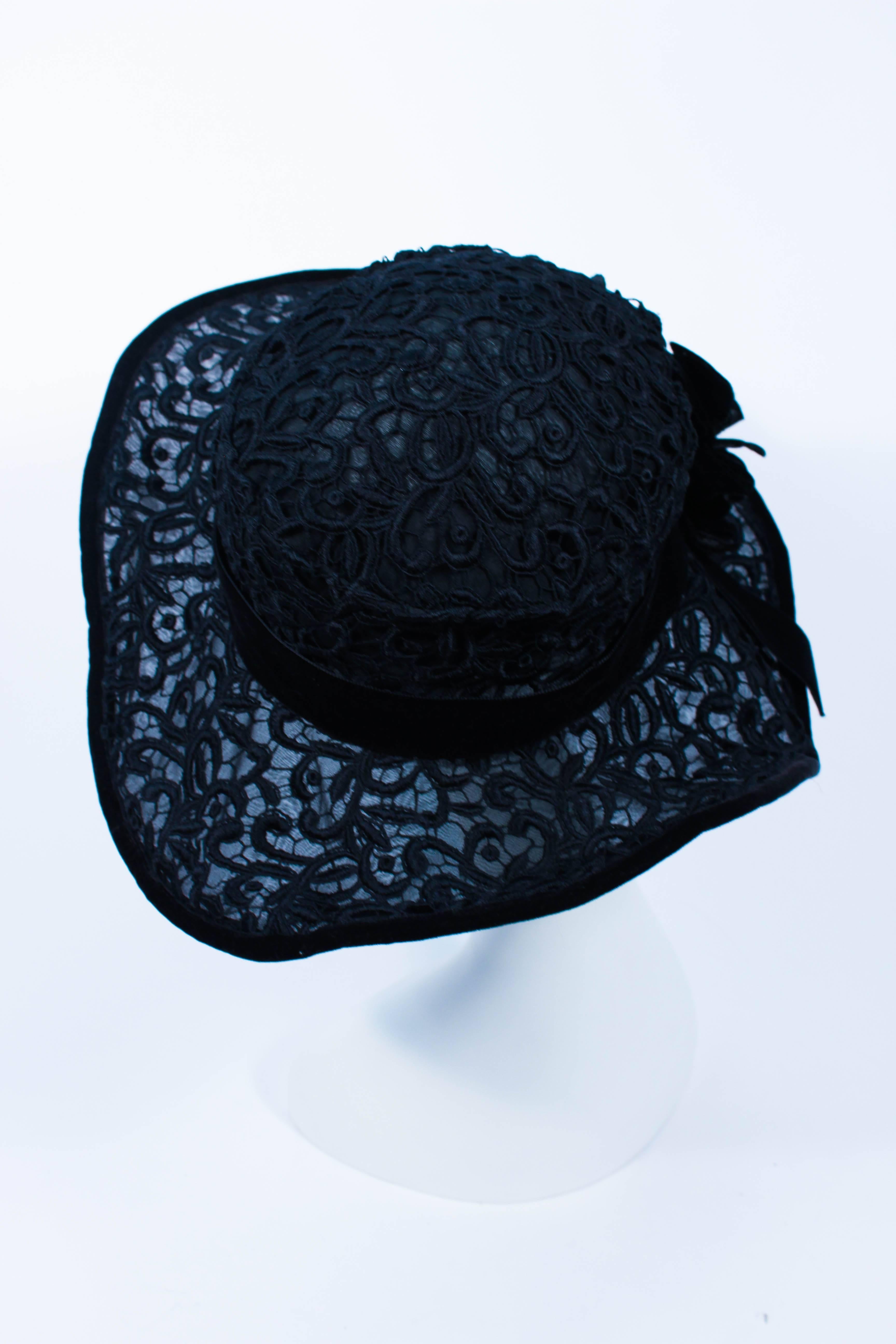 LES HABITUDES LORD LONDON Black Silk and Velvet Floral Hat 2