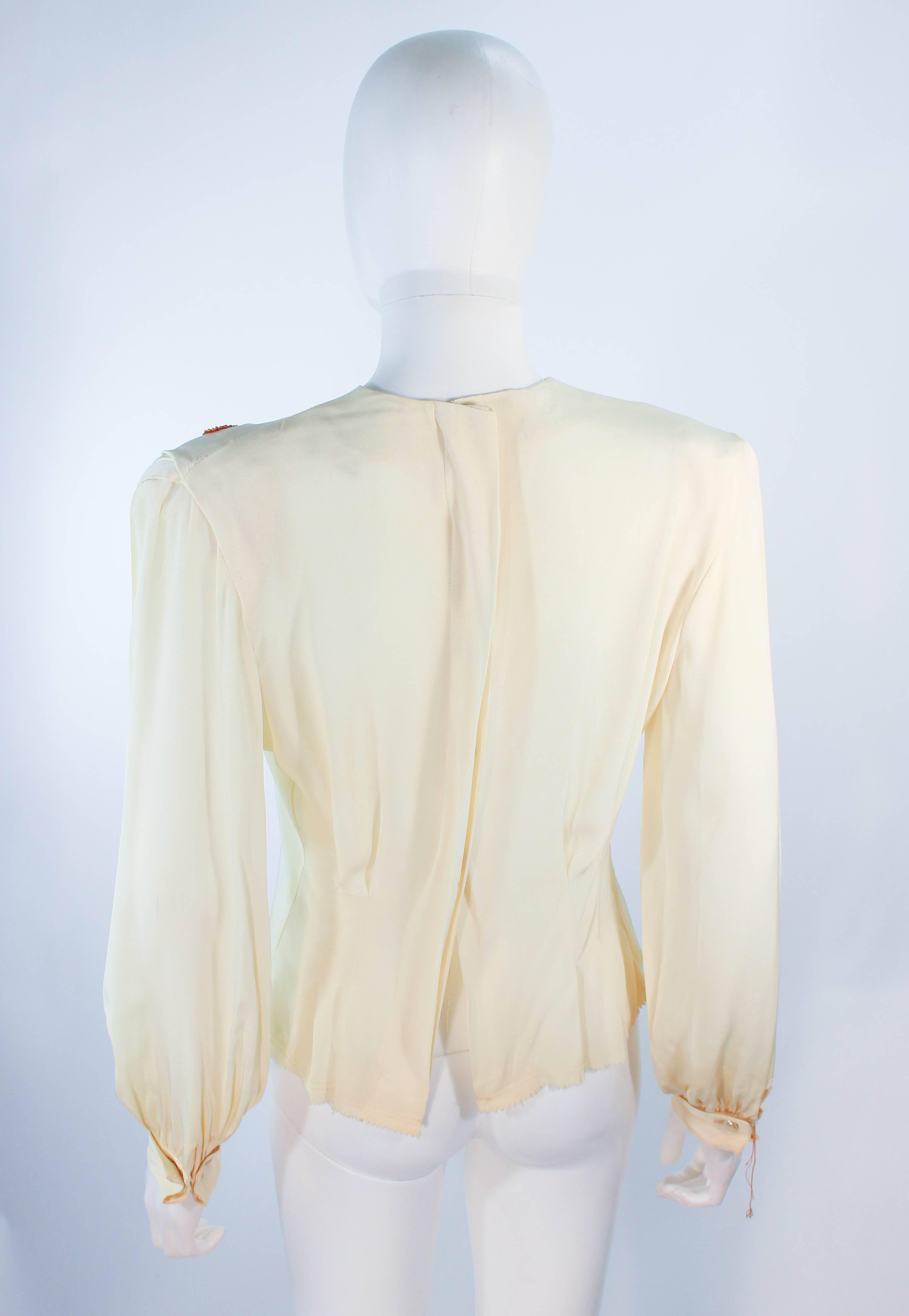 Women's ART ORIGINALS OF CALIFORNIA Hand Painted Silk Ivory Blouse Fairies on Mushrooms