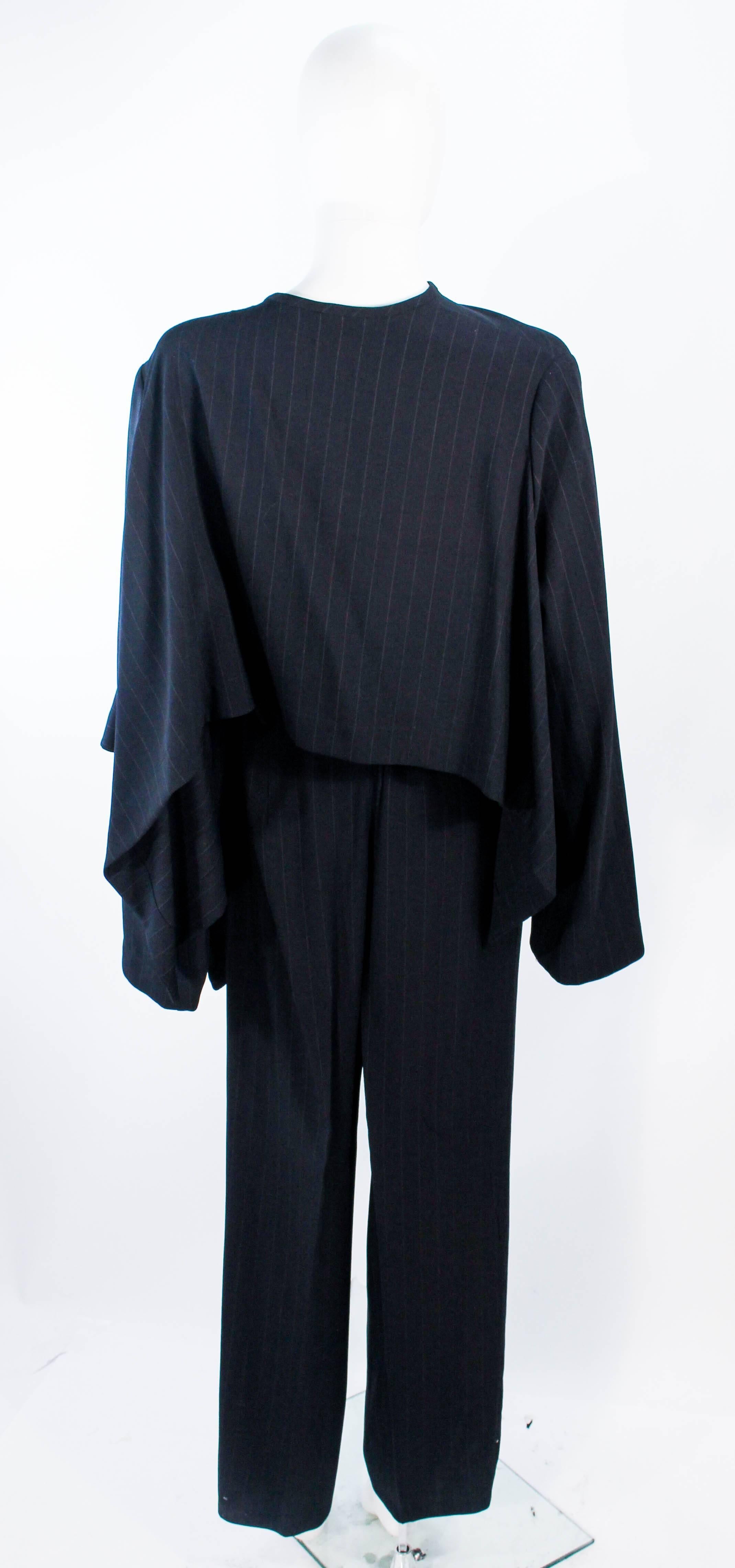 GIORGIO ARMANI Black Pinstripe Asymmetrical Drape Suit Size 10 2