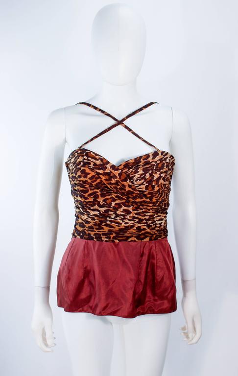 GUY LAROCHE Chiffon Animal Print Criss Cross & Draped Bustier Skirt Set Size 40 3