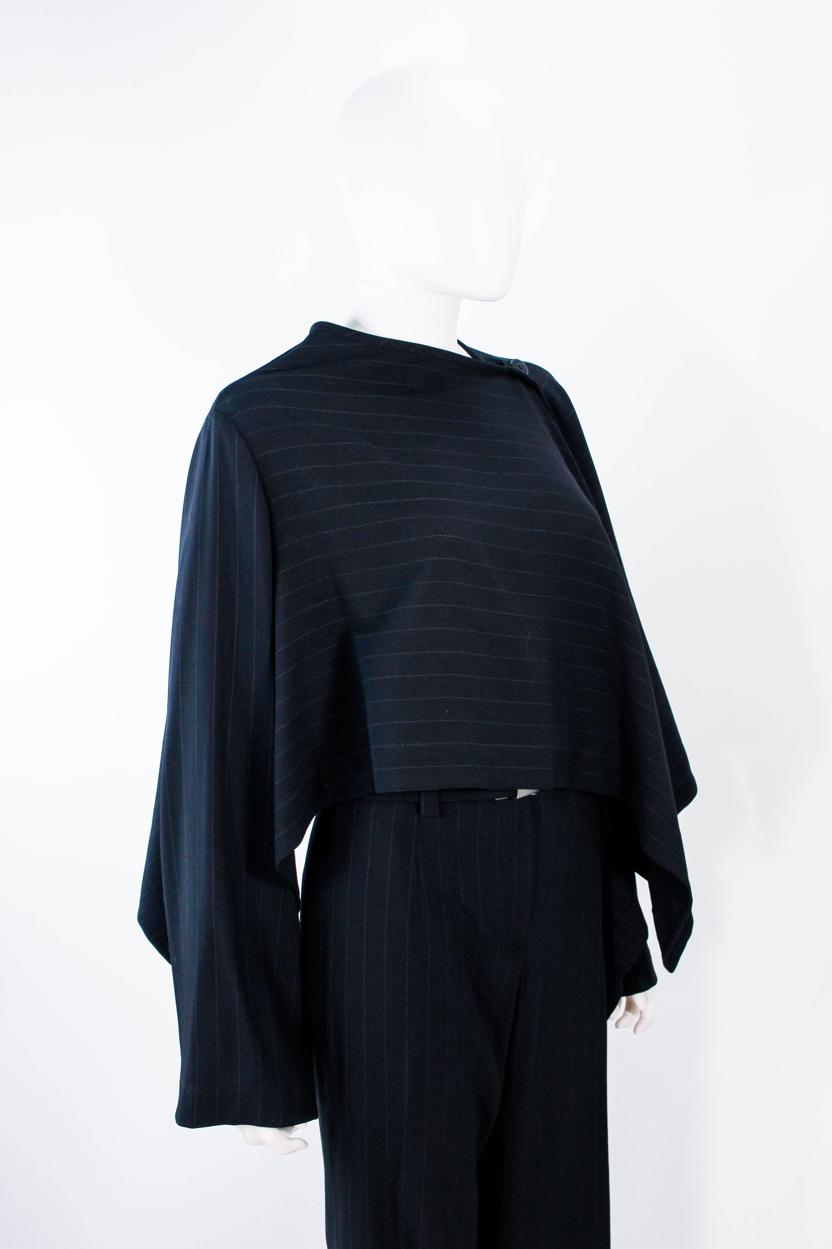 GIORGIO ARMANI Black Pinstripe Asymmetrical Drape Suit Size 10 1