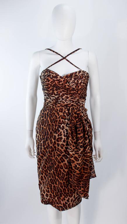Black GUY LAROCHE Chiffon Animal Print Criss Cross & Draped Bustier Skirt Set Size 40