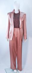 GIORGIO ARMANI Pink Mauve Silk Pant Suit with Beaded Mesh Body Suit Size 42