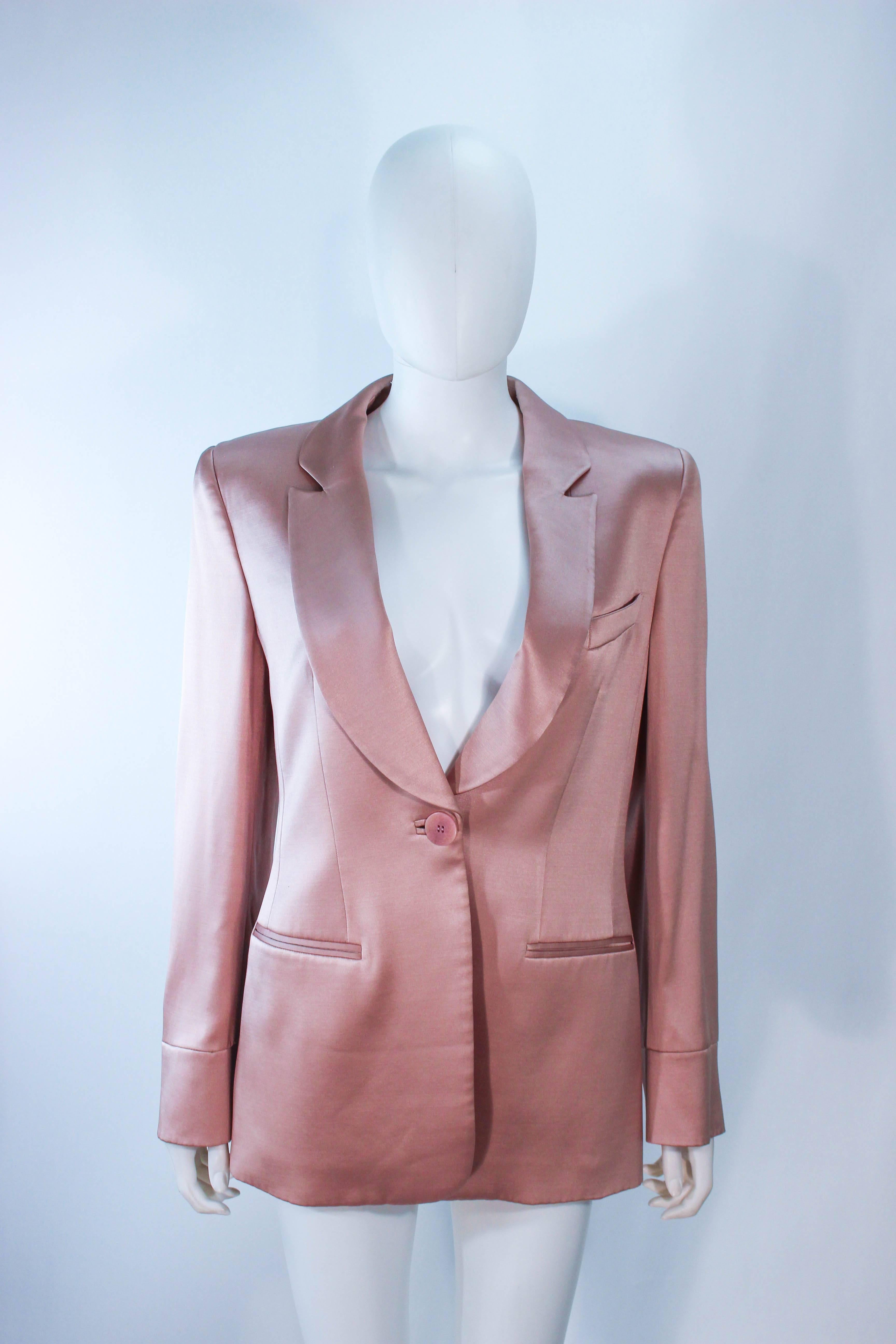 GIORGIO ARMANI Pink Mauve Silk Pant Suit with Beaded Mesh Body Suit Size 42 In Excellent Condition For Sale In Los Angeles, CA
