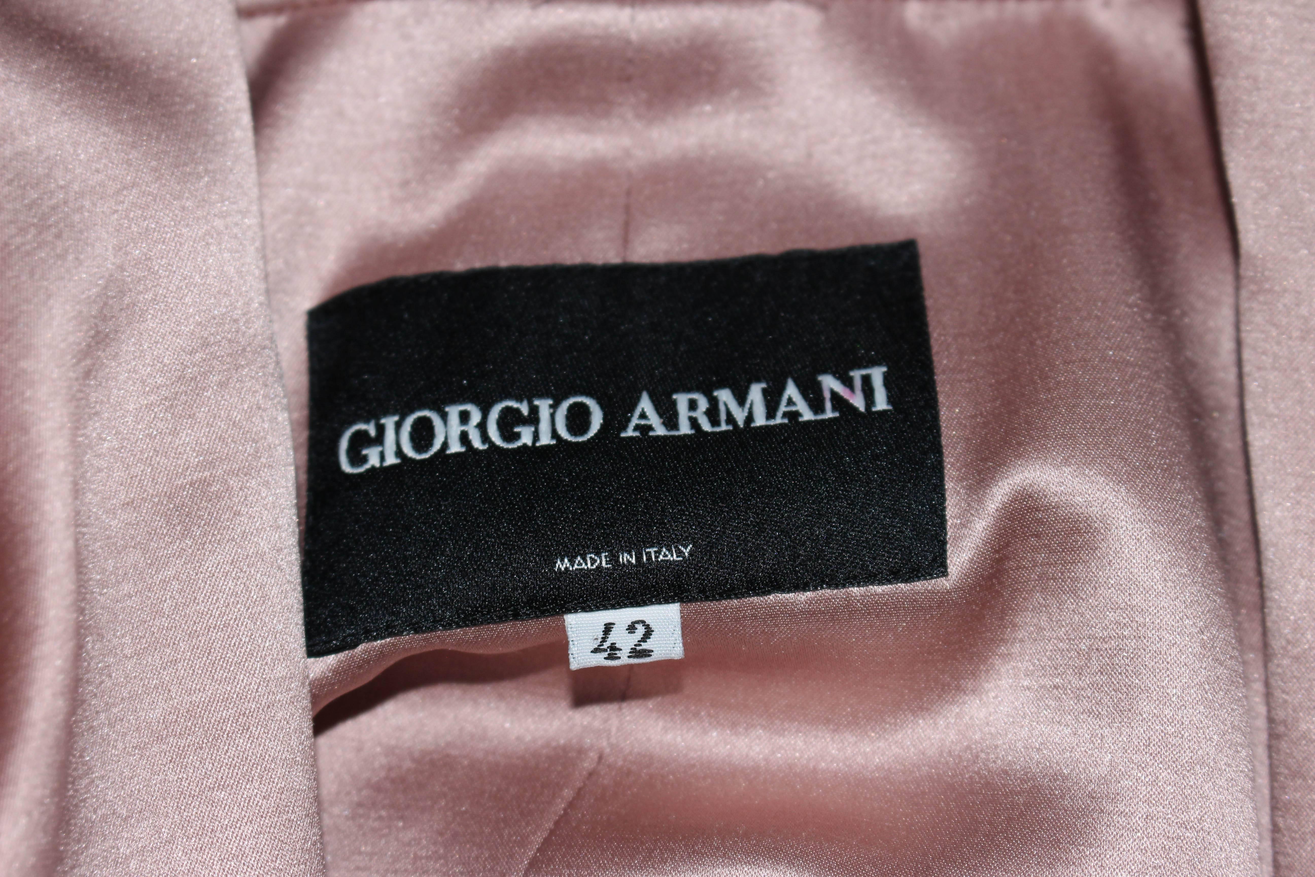 GIORGIO ARMANI - Costume pantalon en soie rose mauve avec body en maille perlée, taille 42 en vente 5