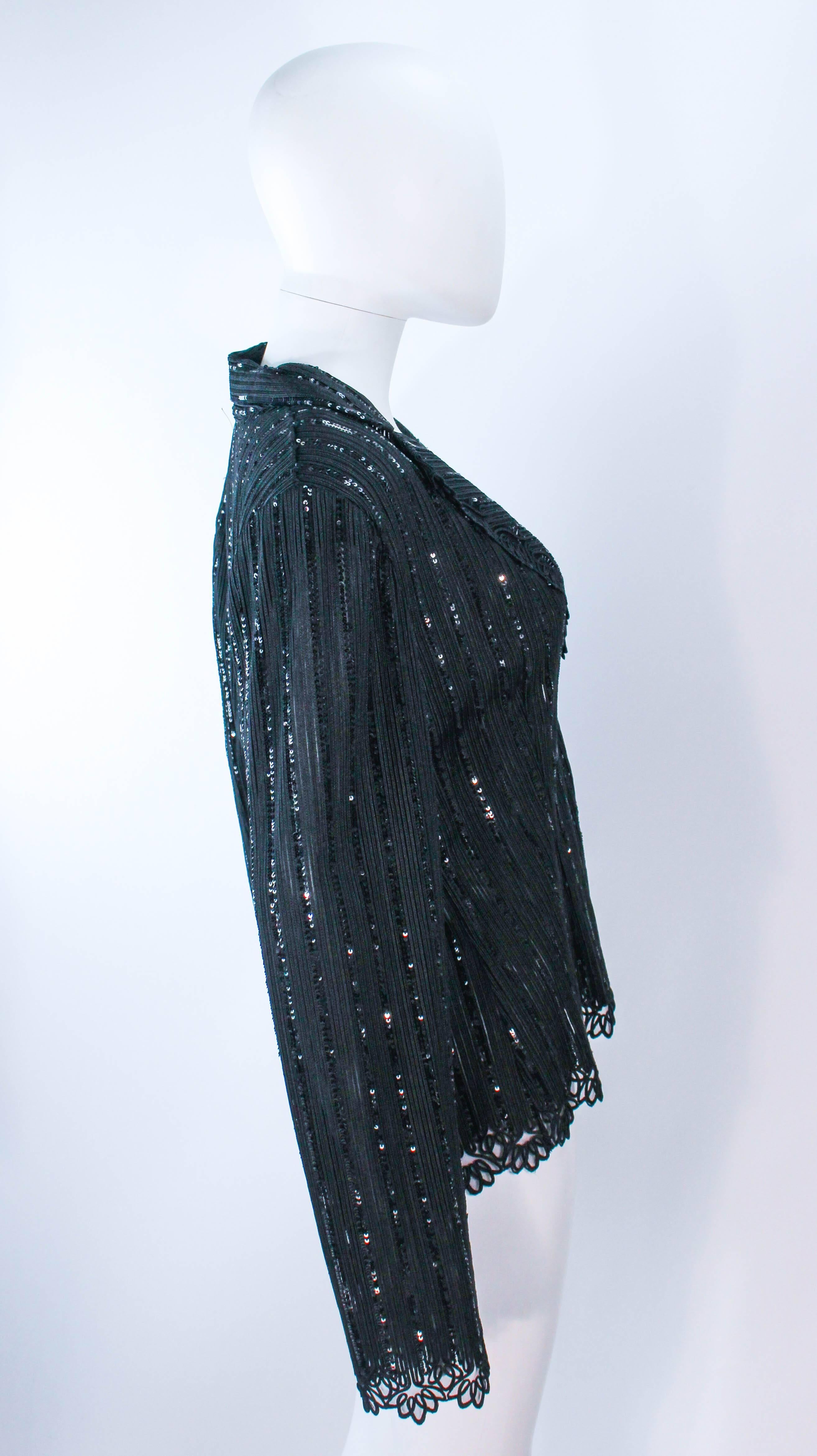 GIORGIO ARMANI Black Sequin Knit with Lace Sweater Size 48 2