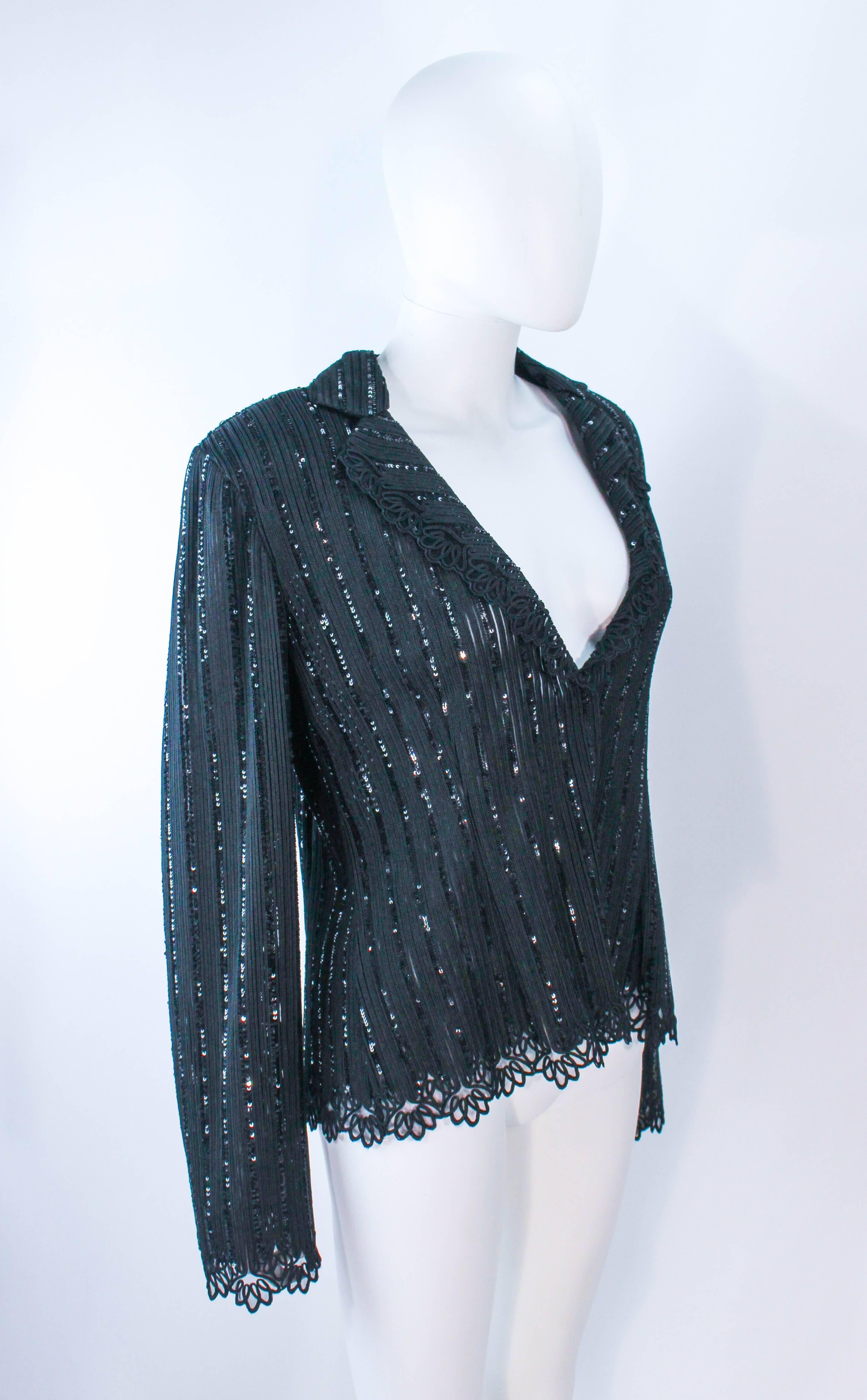 Women's GIORGIO ARMANI Black Sequin Knit with Lace Sweater Size 48