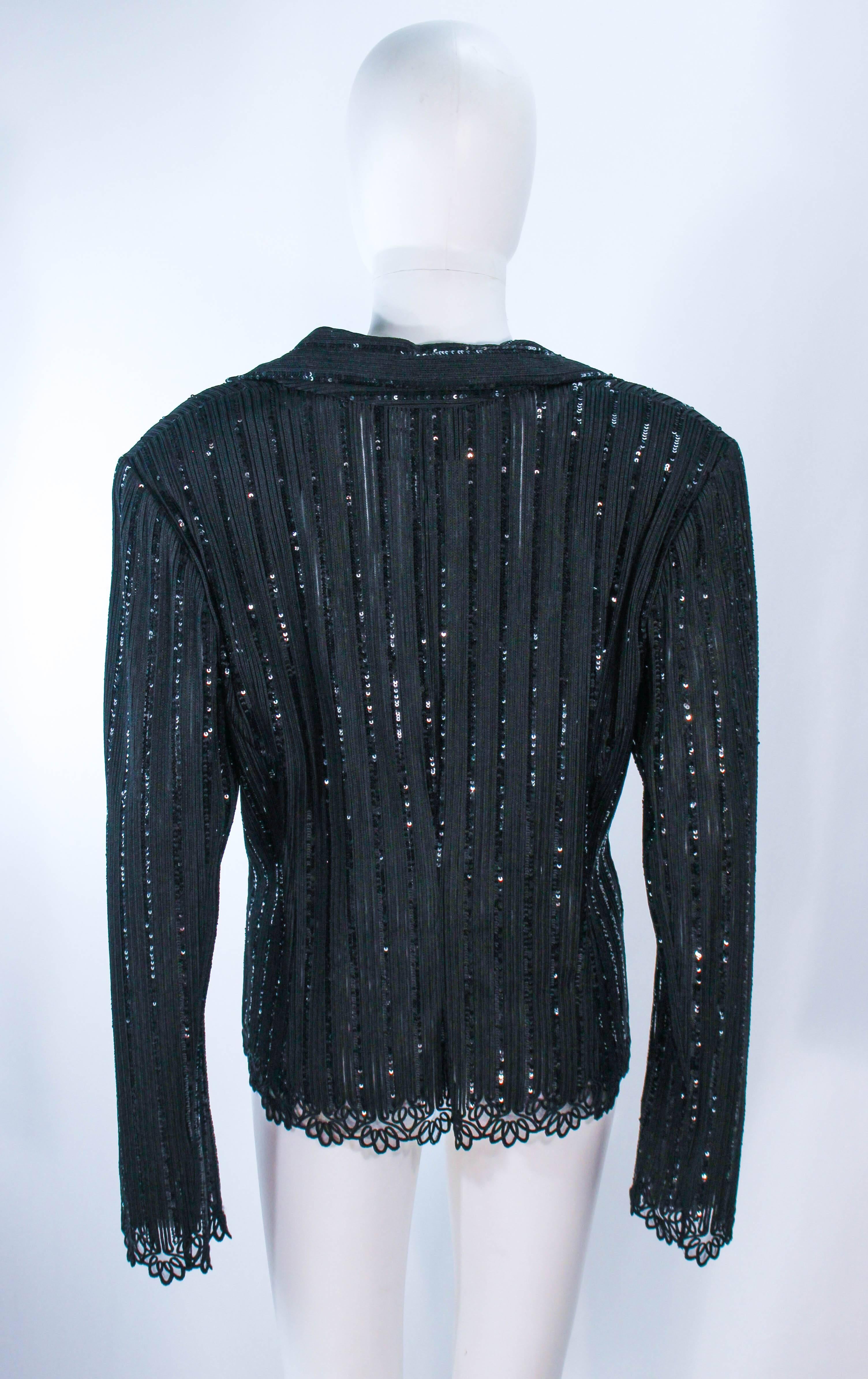 GIORGIO ARMANI Black Sequin Knit with Lace Sweater Size 48 3