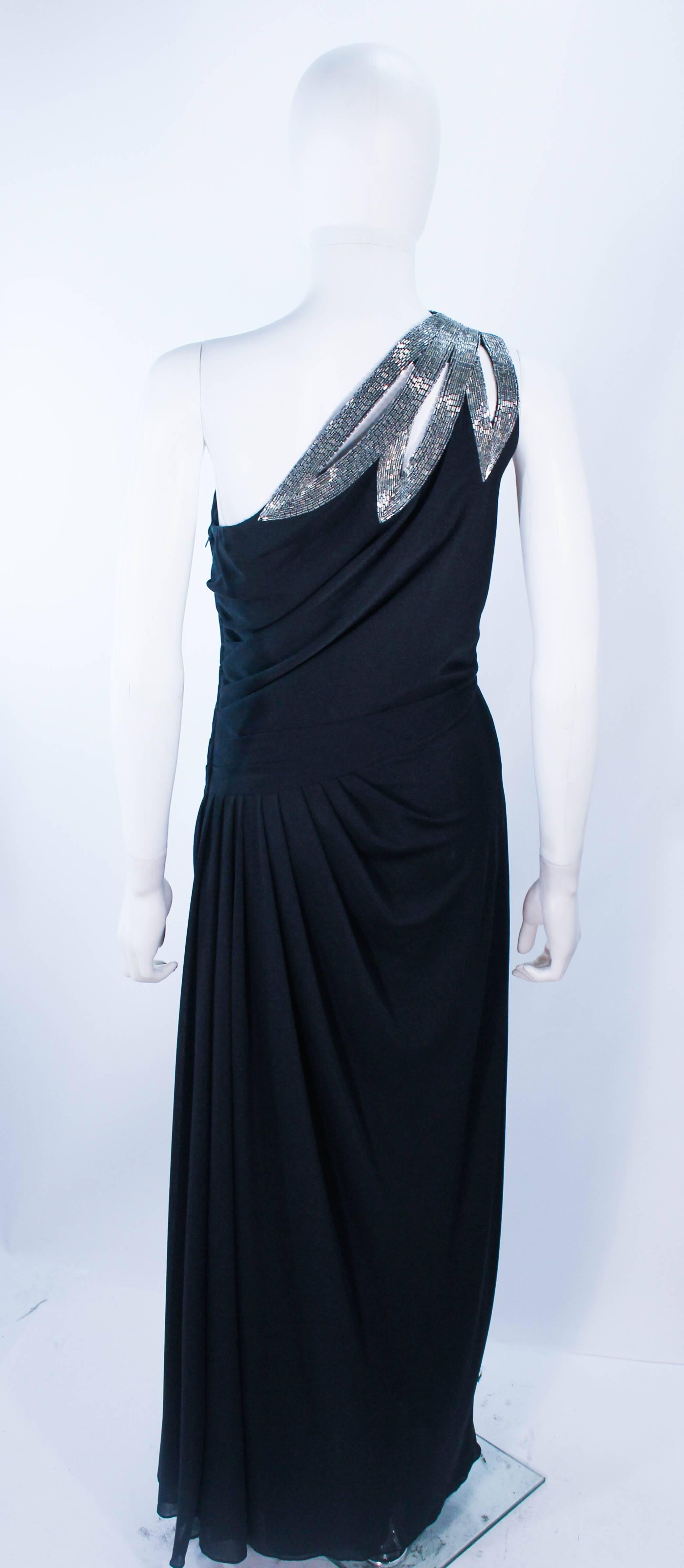 TRAVILLA 1970's Black Draped Jersey Gown with Silver Beaded Applique ...