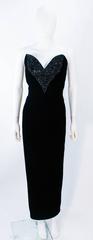 OLEG CASSINI Black Tie Black Velvet Sweet Heart Strapless Beaded Gown Size 8 10
