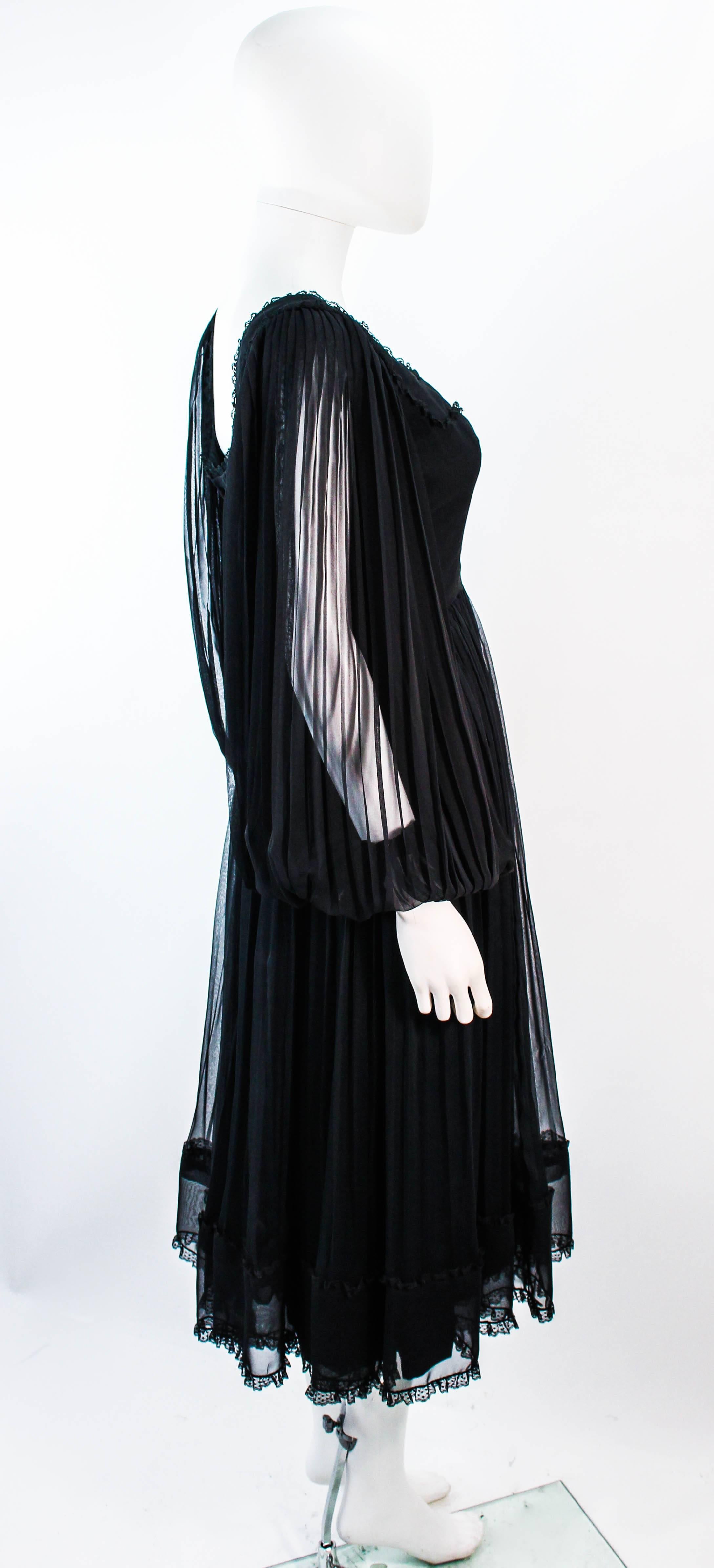 JEAN LOUIS Black Pleated Lace Dress with Sheer Sleeves Size 4 6 For Sale 1