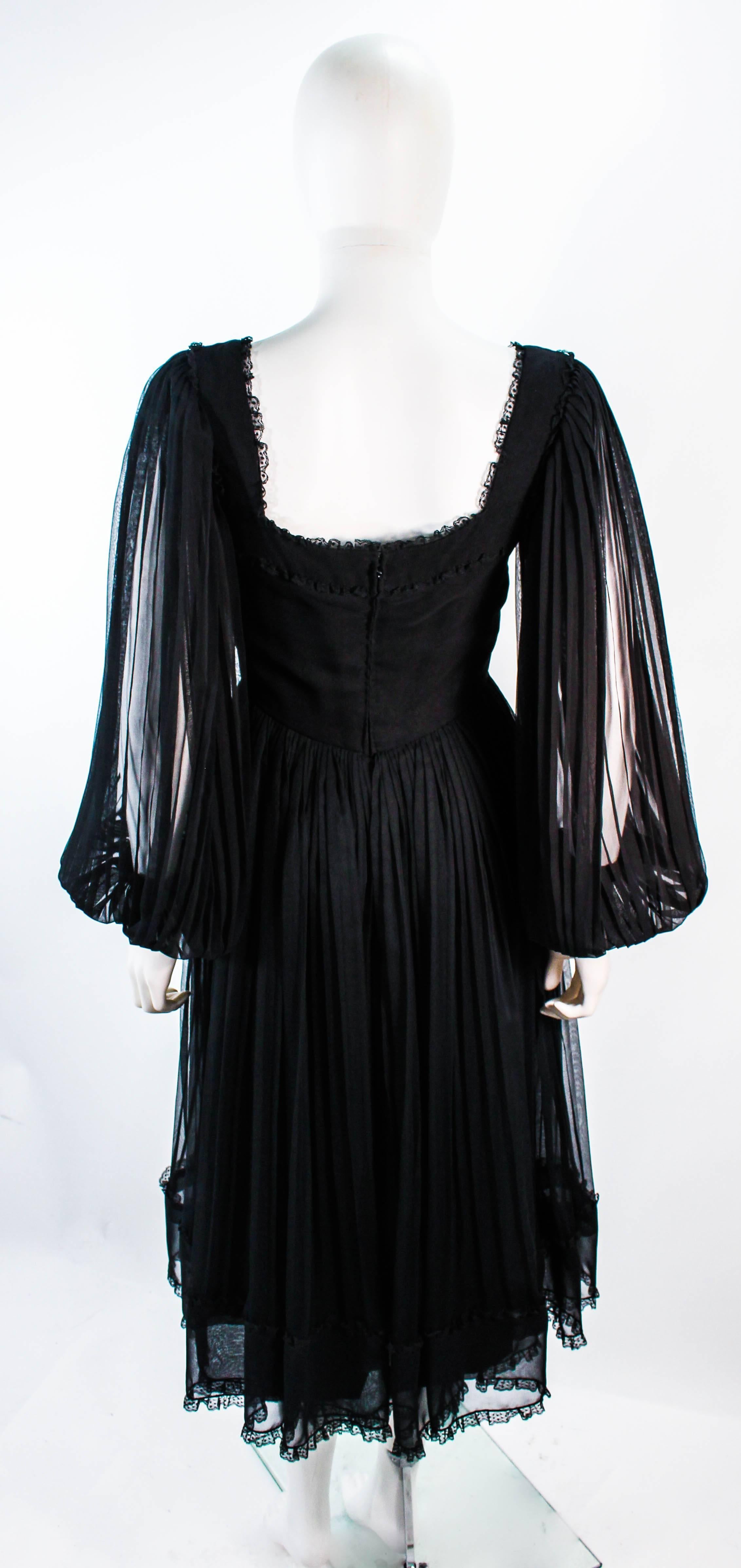 JEAN LOUIS Black Pleated Lace Dress with Sheer Sleeves Size 4 6 For Sale 2