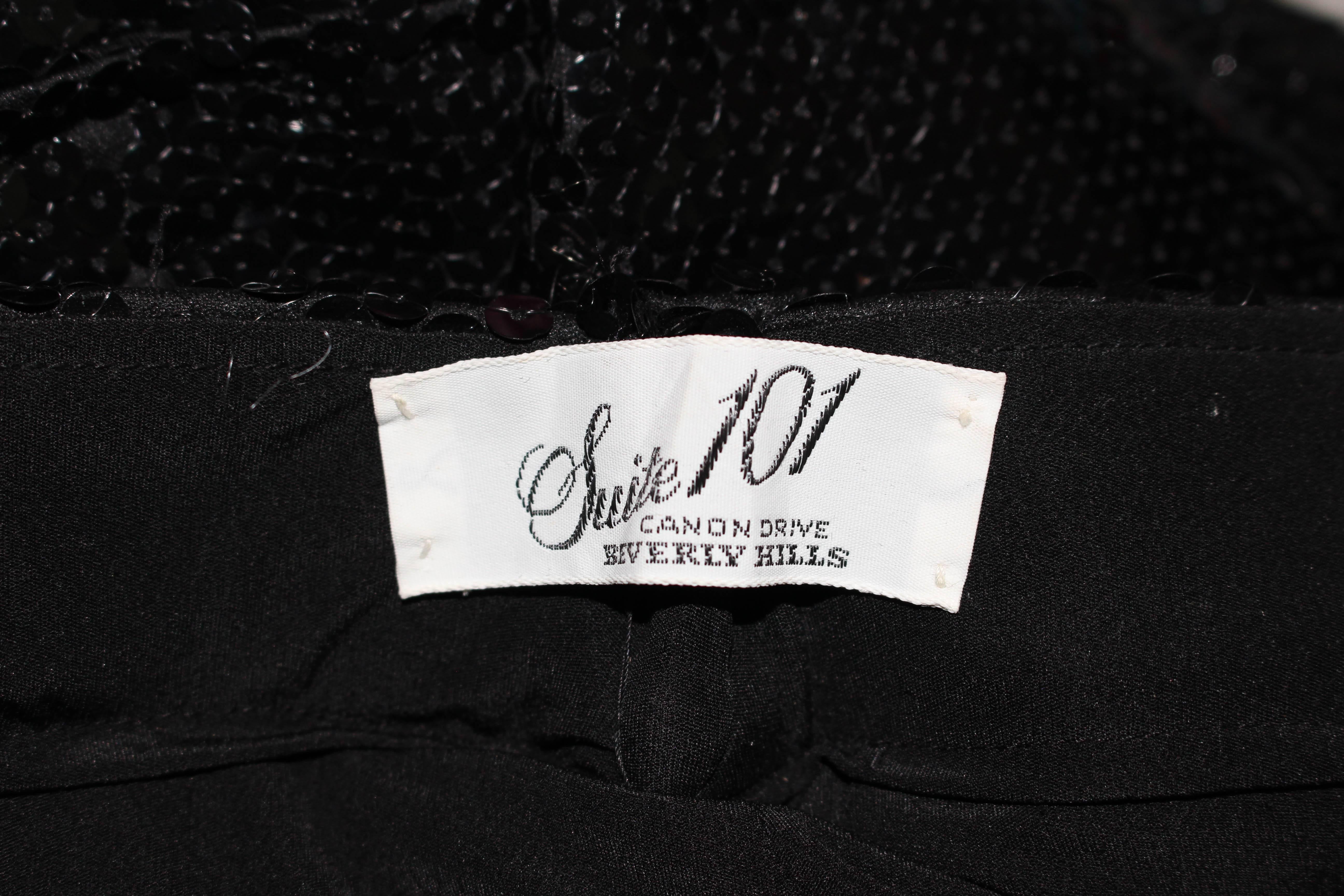 SUITE 101 Vintage Black Stretch High Waist Sequin Pants Size 8 10 For Sale 3