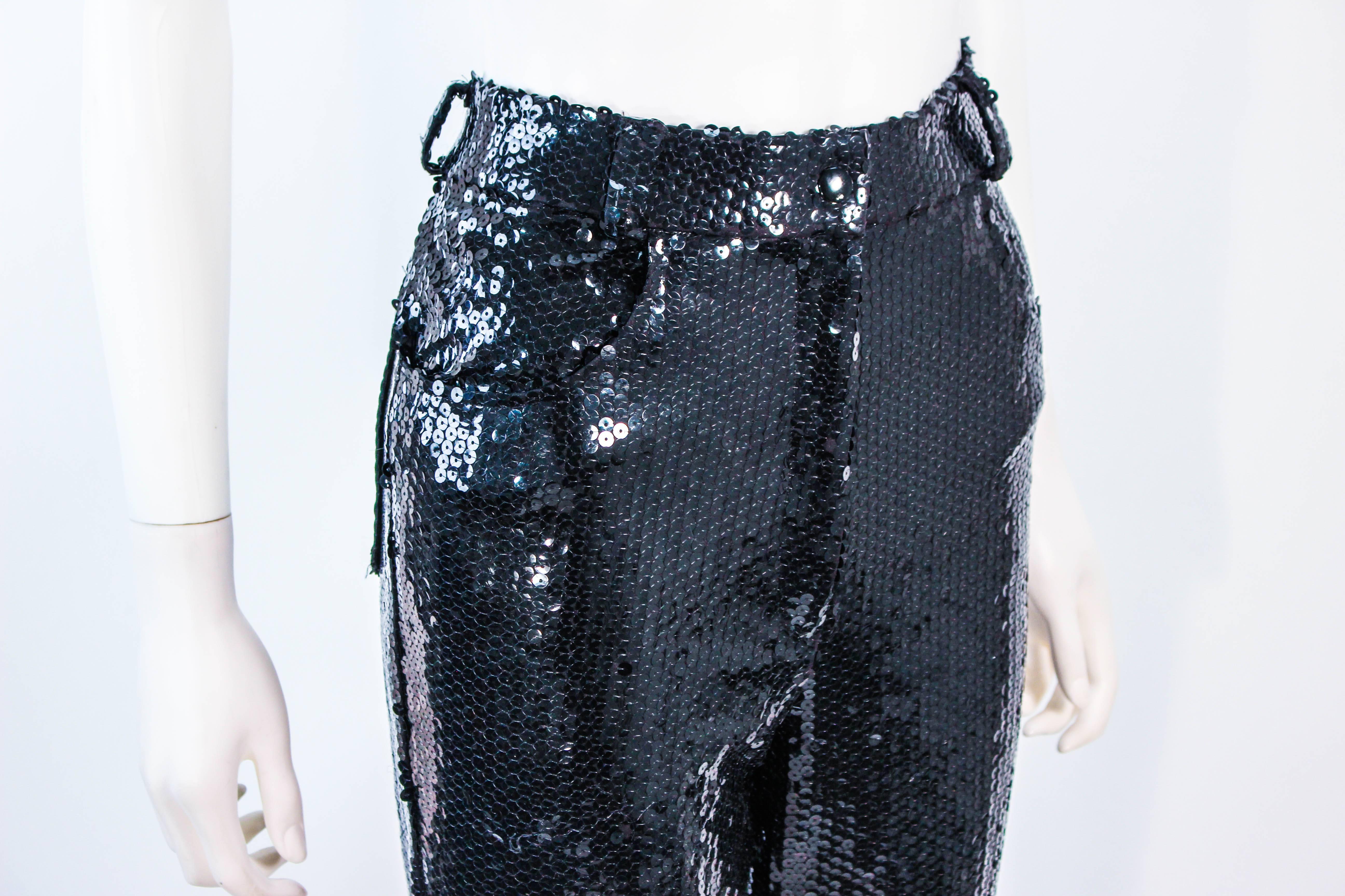 SUITE 101 Vintage Black Stretch High Waist Sequin Pants Size 8 10 In Excellent Condition For Sale In Los Angeles, CA