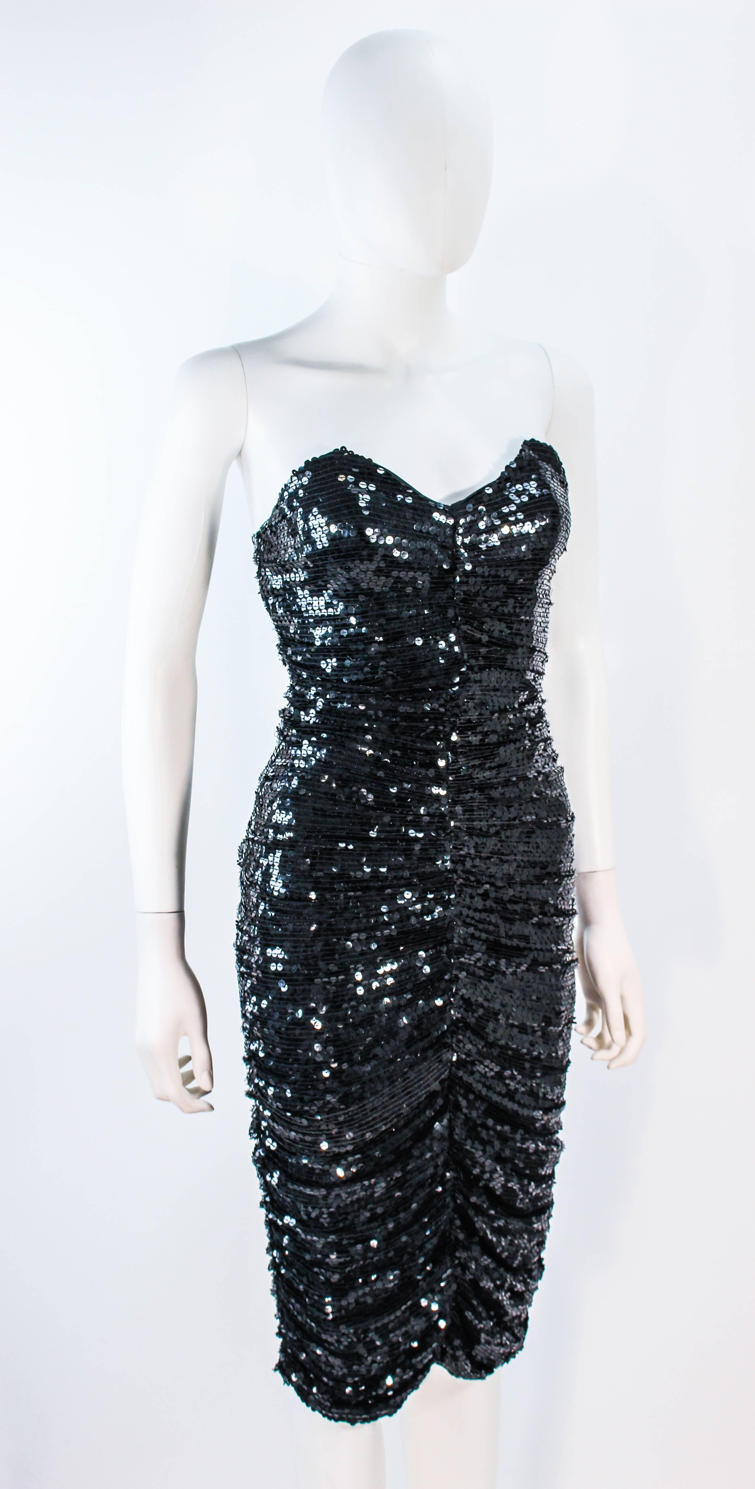 KOZO Vintage Black Silk Sequin Ruched Cocktail Dress Size XS For Sale 1