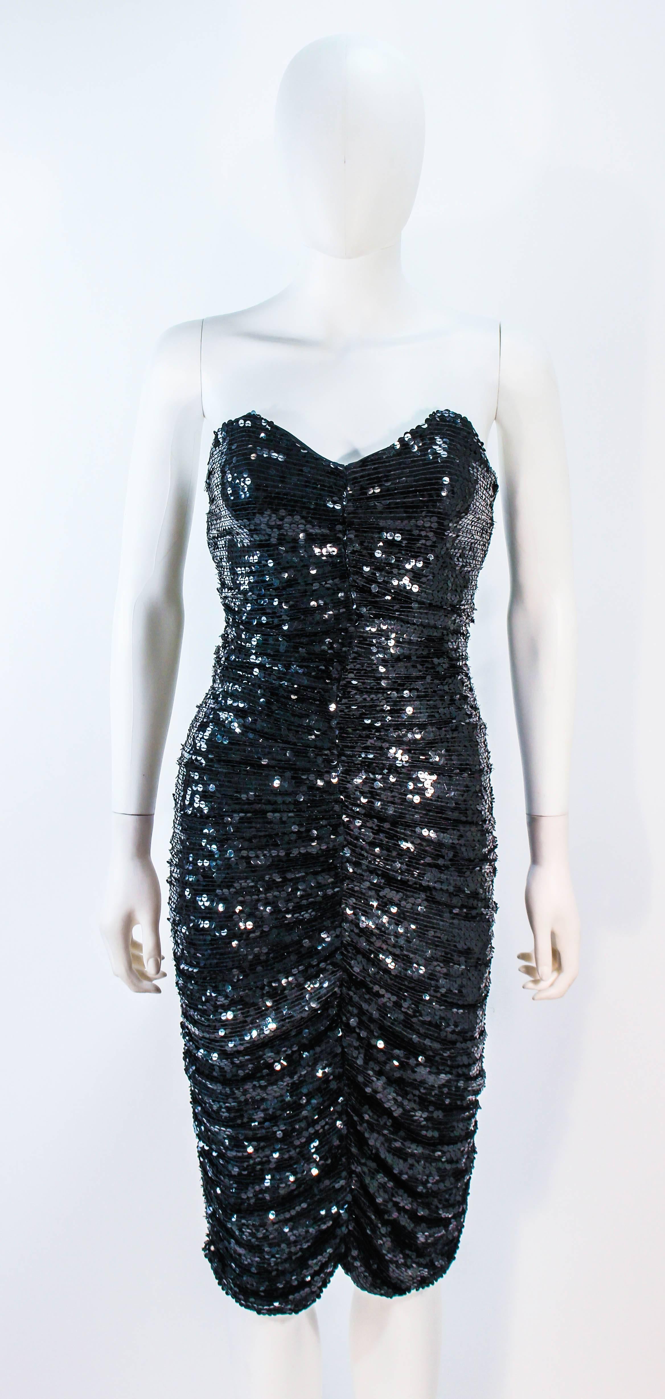 KOZO Vintage Black Silk Sequin Ruched Cocktail Dress Size XS In Excellent Condition For Sale In Los Angeles, CA