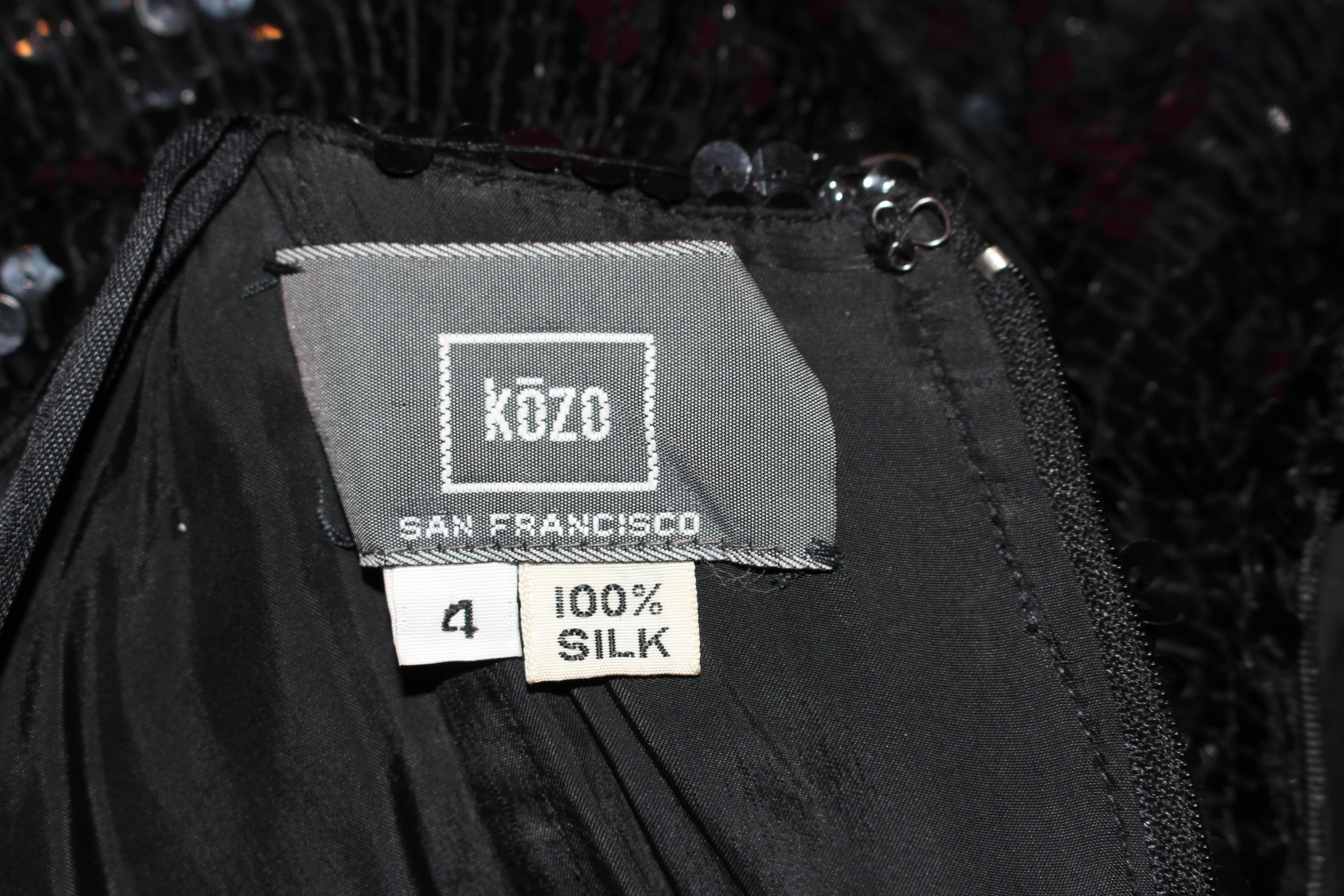 KOZO Vintage Black Silk Sequin Ruched Cocktail Dress Size XS For Sale 6