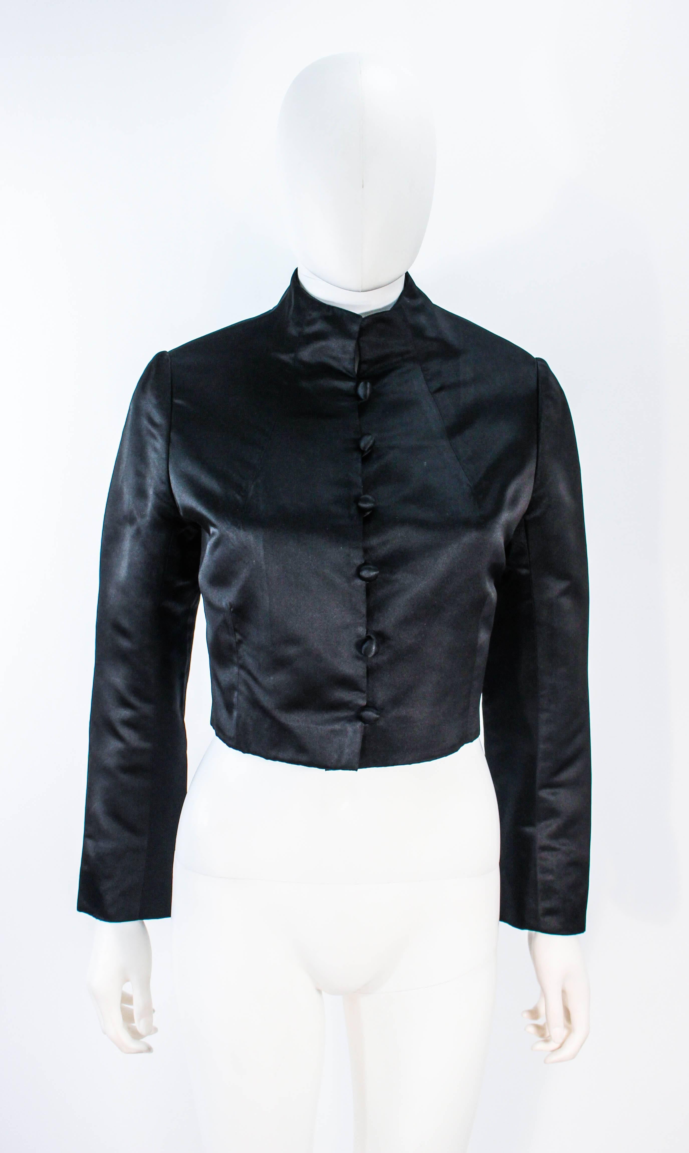 MICHAEL NOVARESE Vintage Black Satin Tiered Gown and Jacket Ensemble Size 4 6 In Excellent Condition In Los Angeles, CA