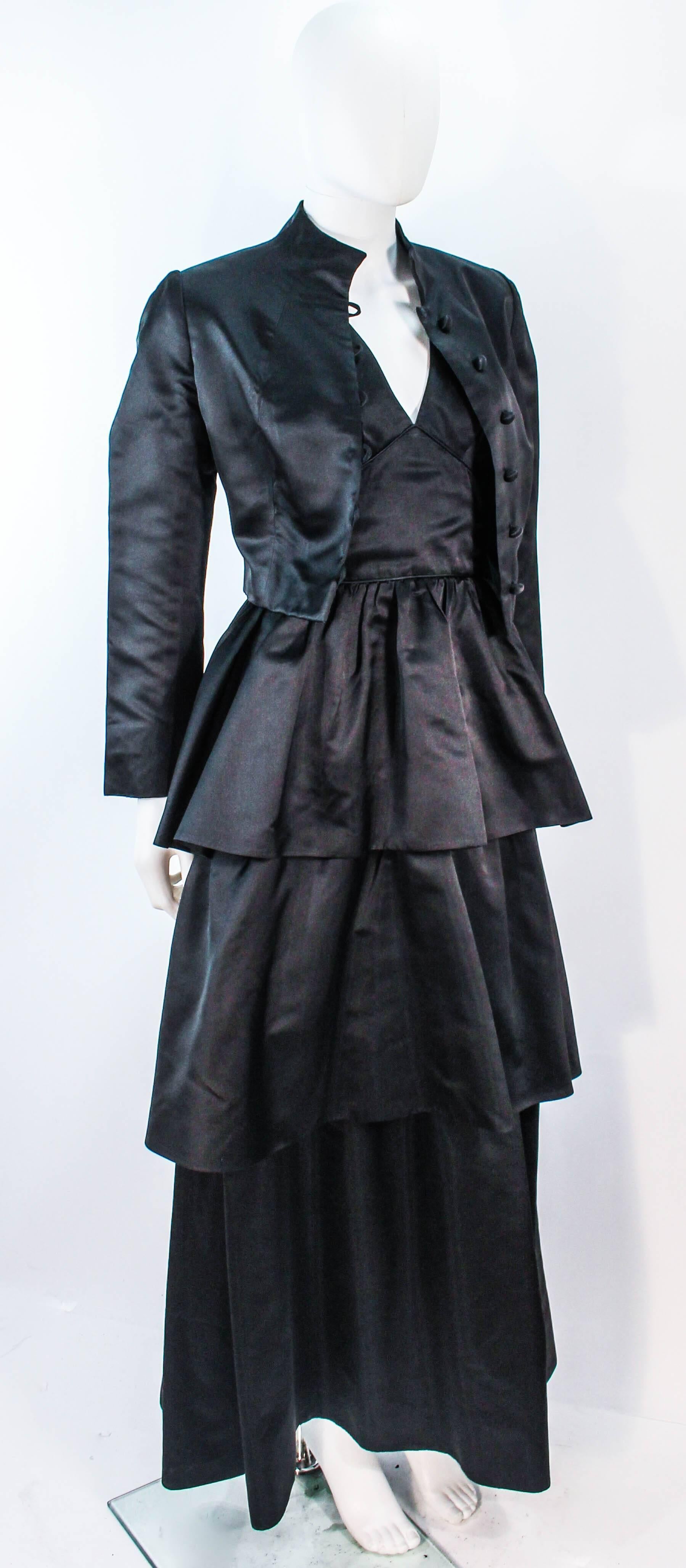 Women's or Men's MICHAEL NOVARESE Vintage Black Satin Tiered Gown and Jacket Ensemble Size 4 6